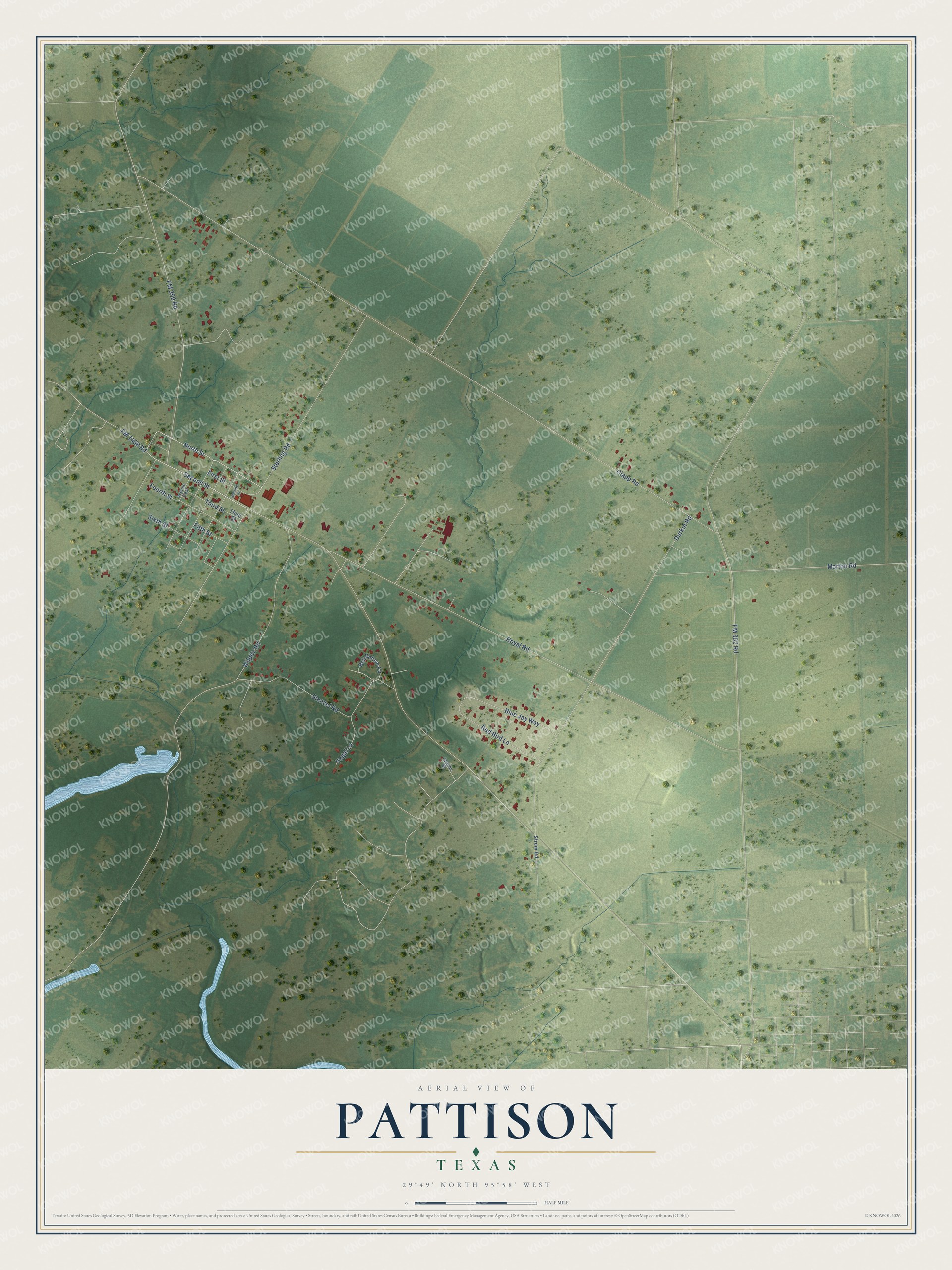 Watermarked full-map preview of Pattison, Texas