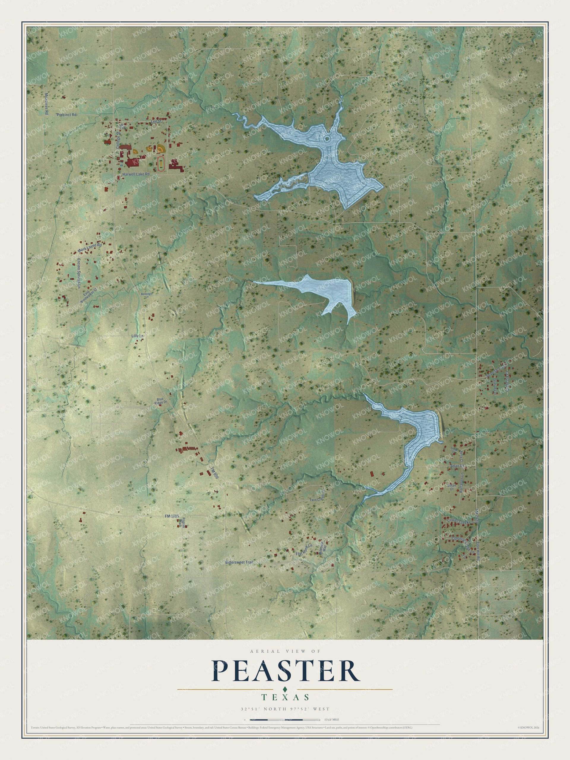 Watermarked full-map preview of Peaster, Texas