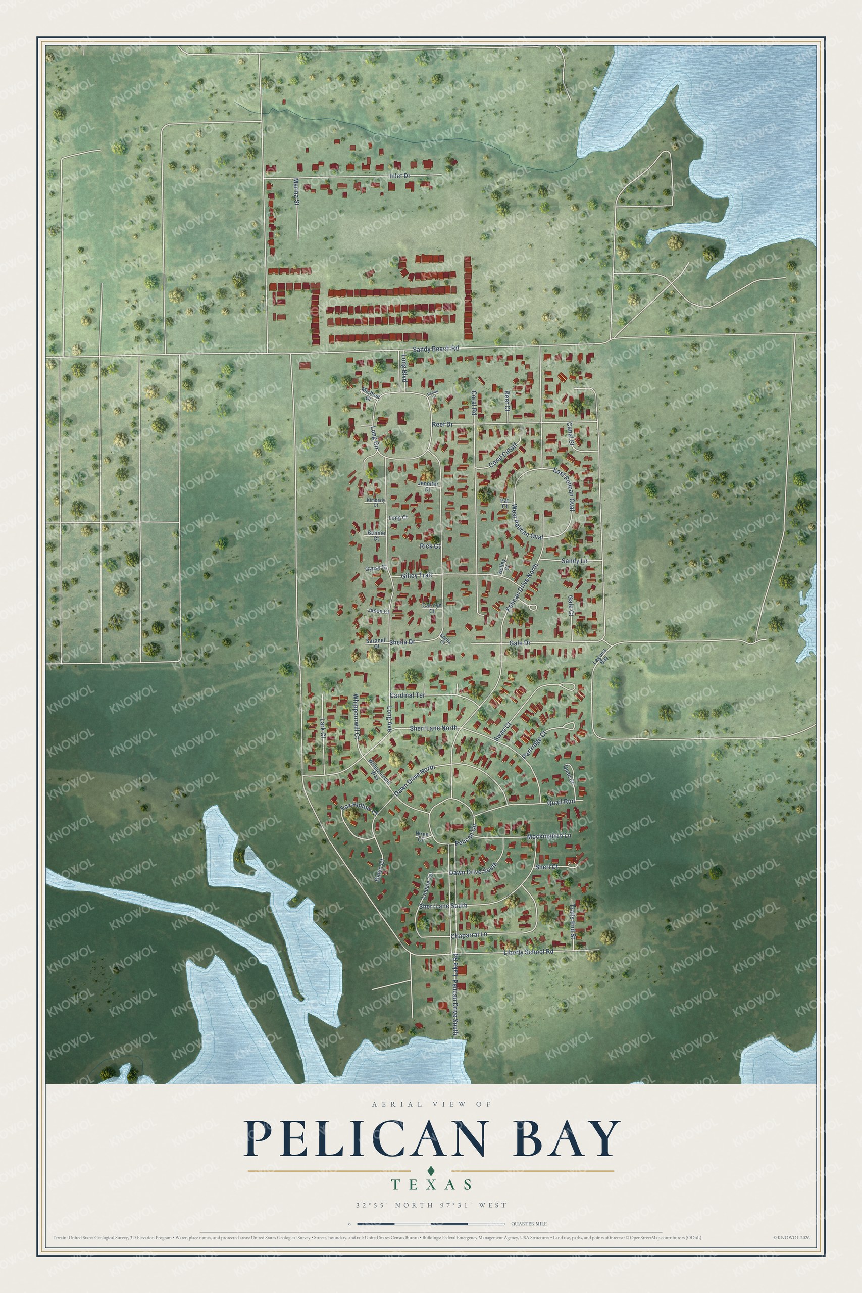 Watermarked full-map preview of Pelican Bay, Texas