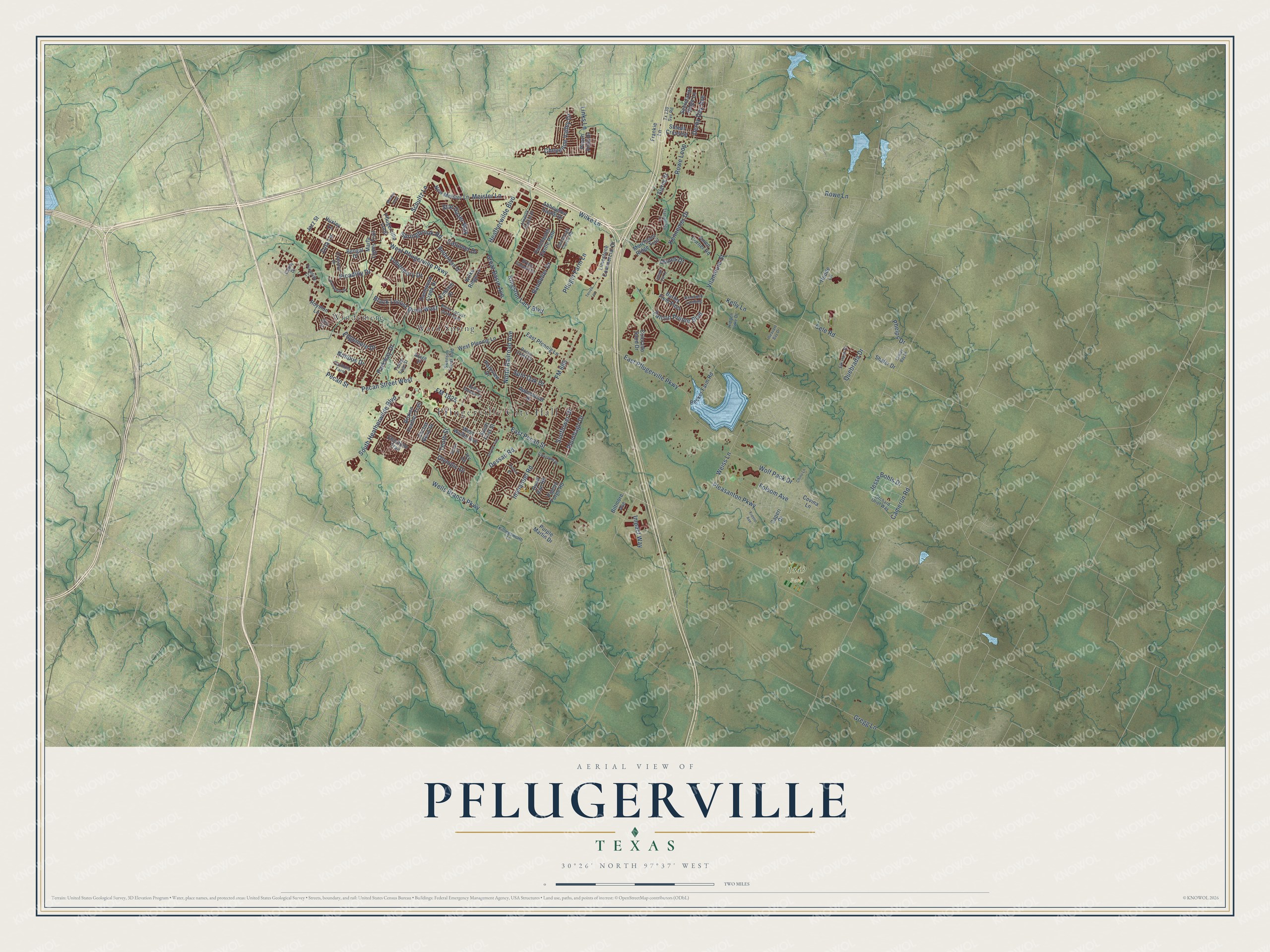 Watermarked full-map preview of Pflugerville, Texas