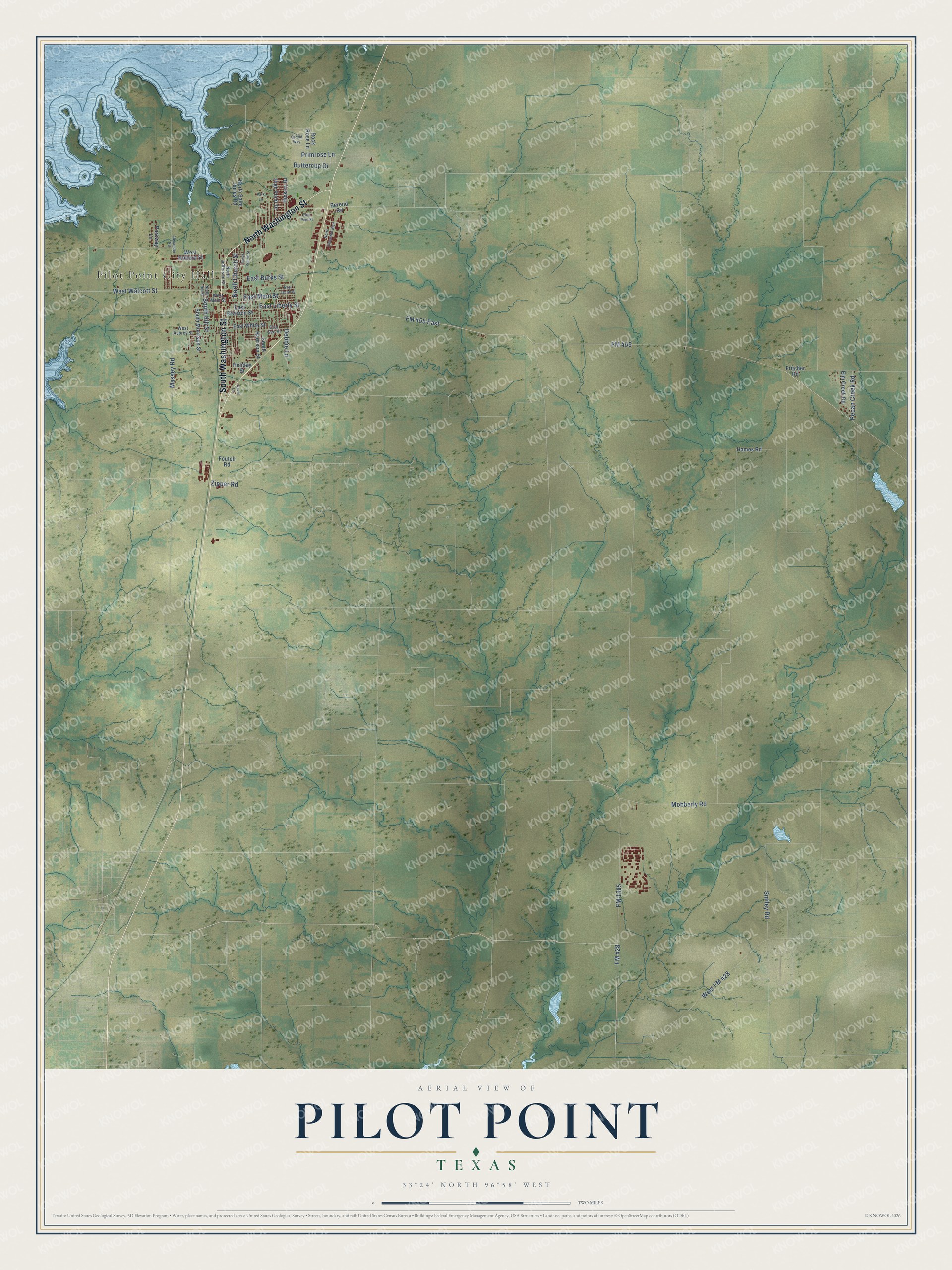 Watermarked full-map preview of Pilot Point, Texas