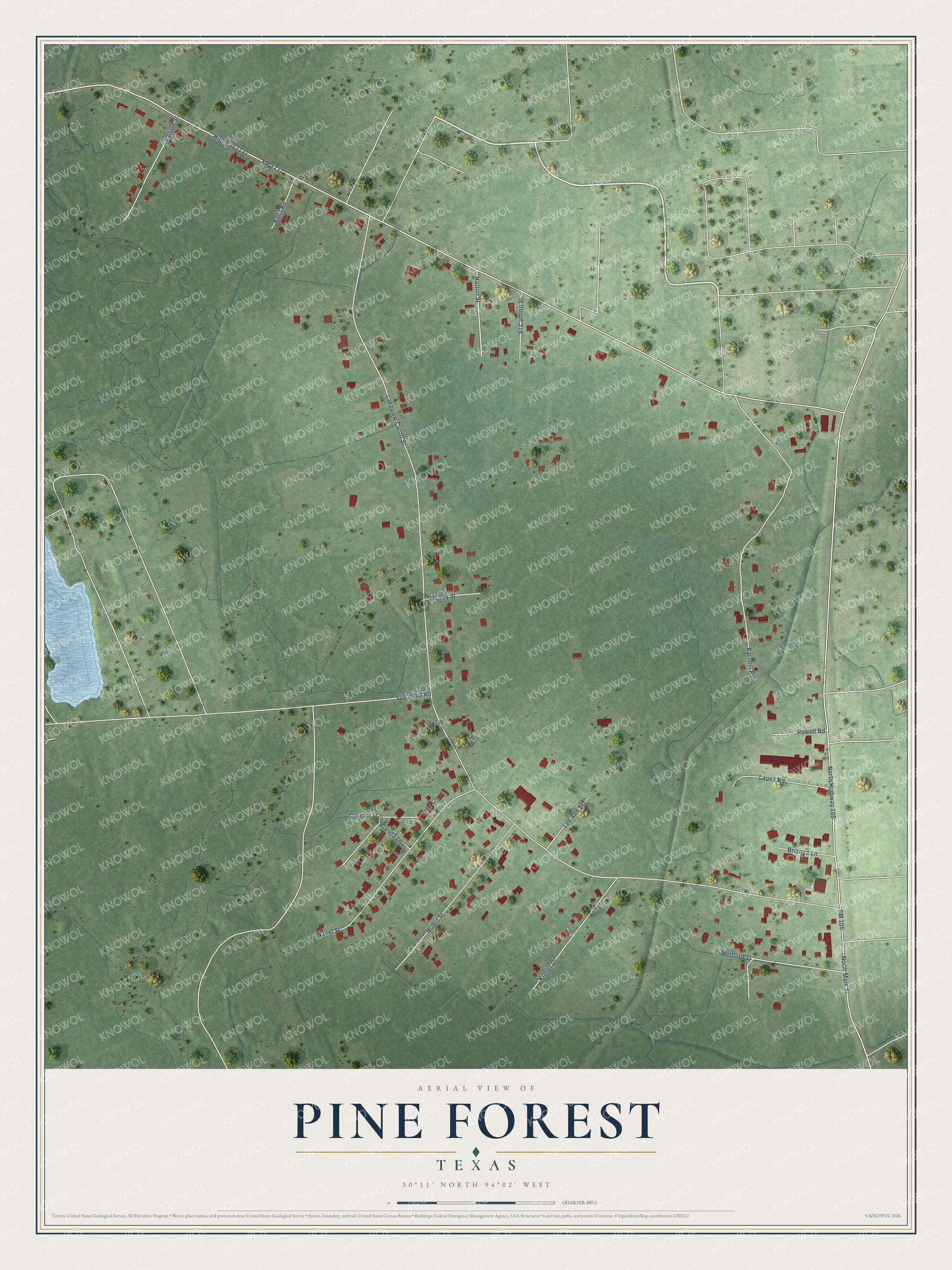 Watermarked full-map preview of Pine Forest, Texas
