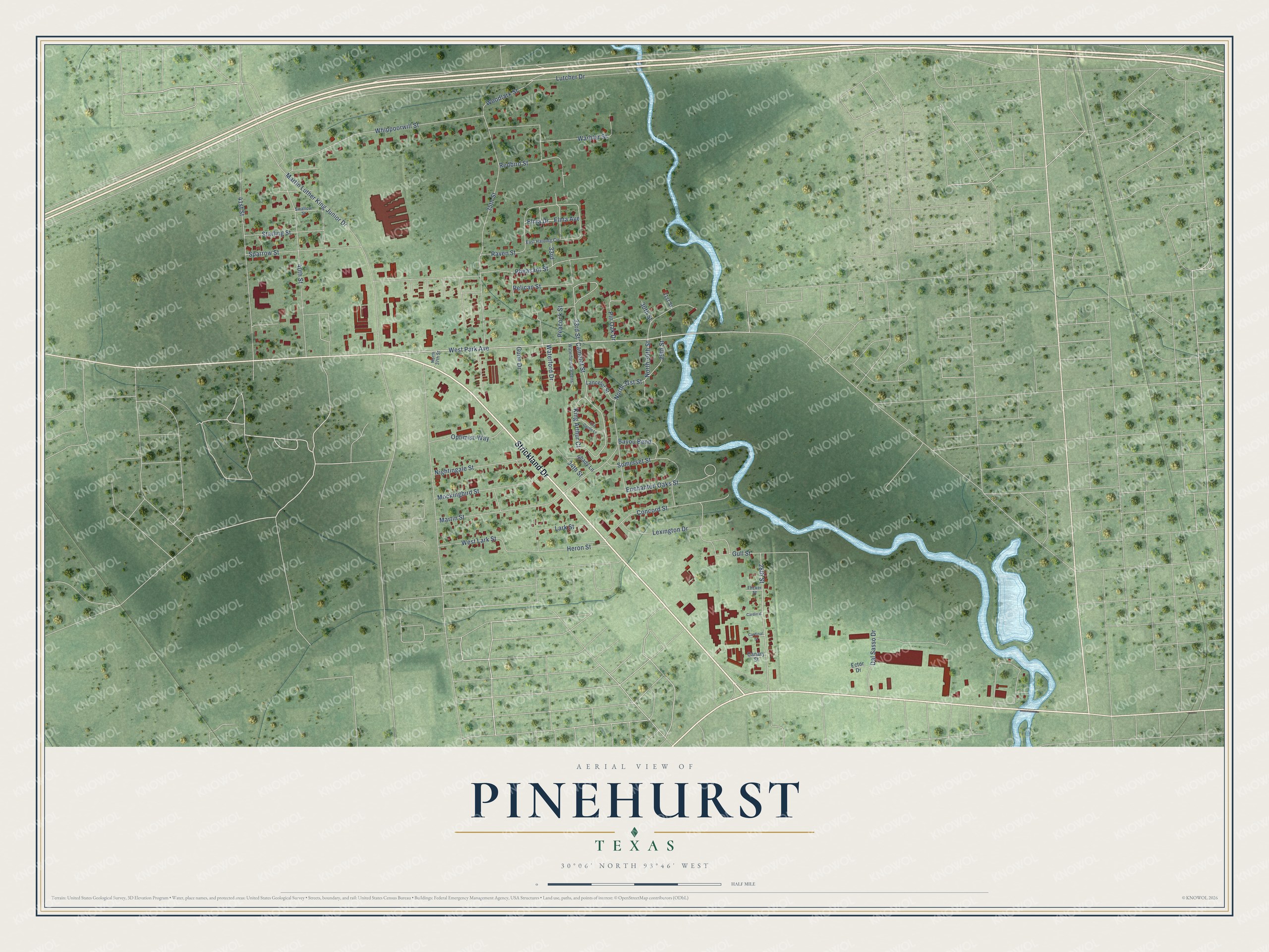 Watermarked full-map preview of Pinehurst, Texas