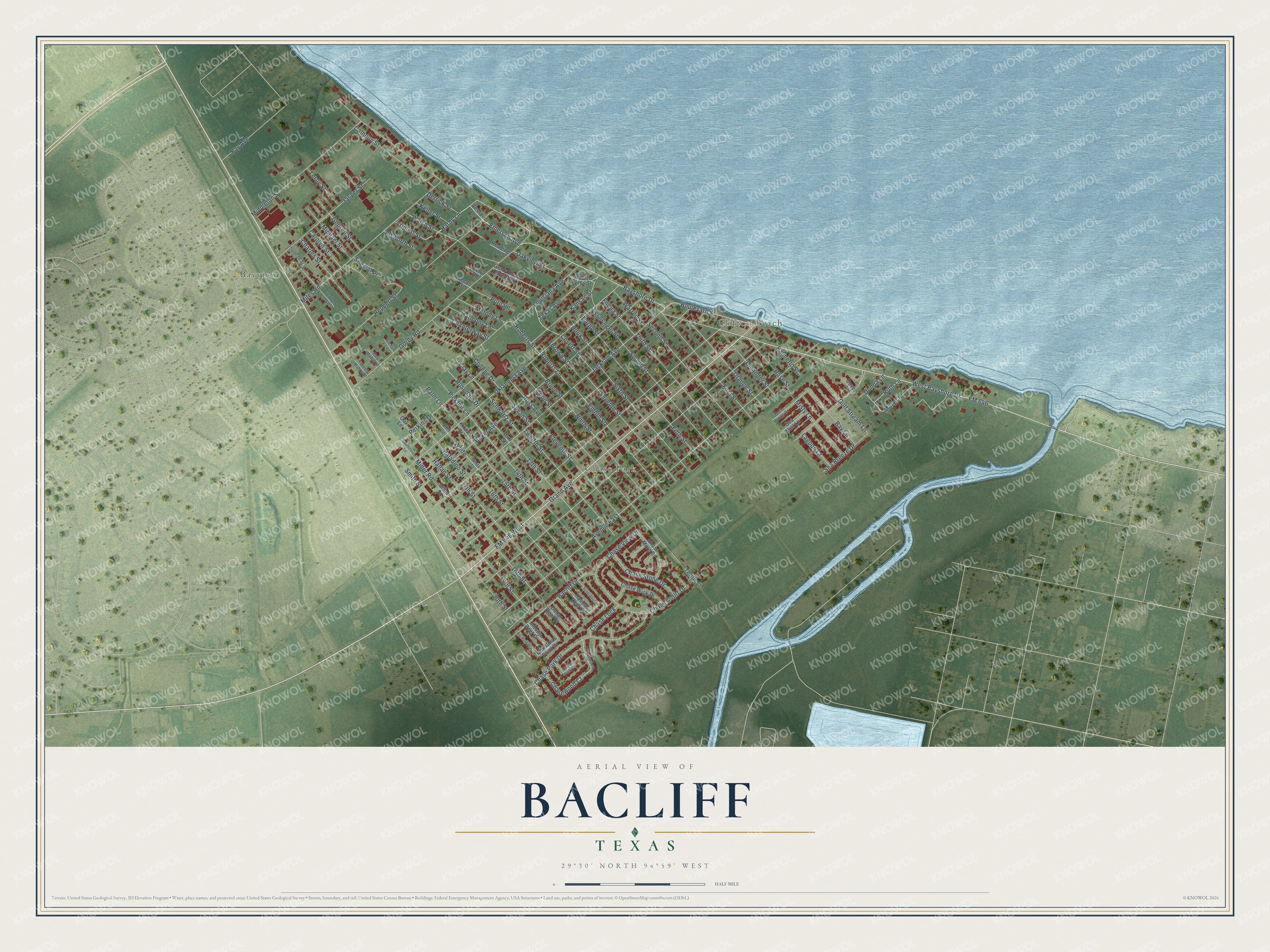 Watermarked full-map preview of Bacliff, Texas