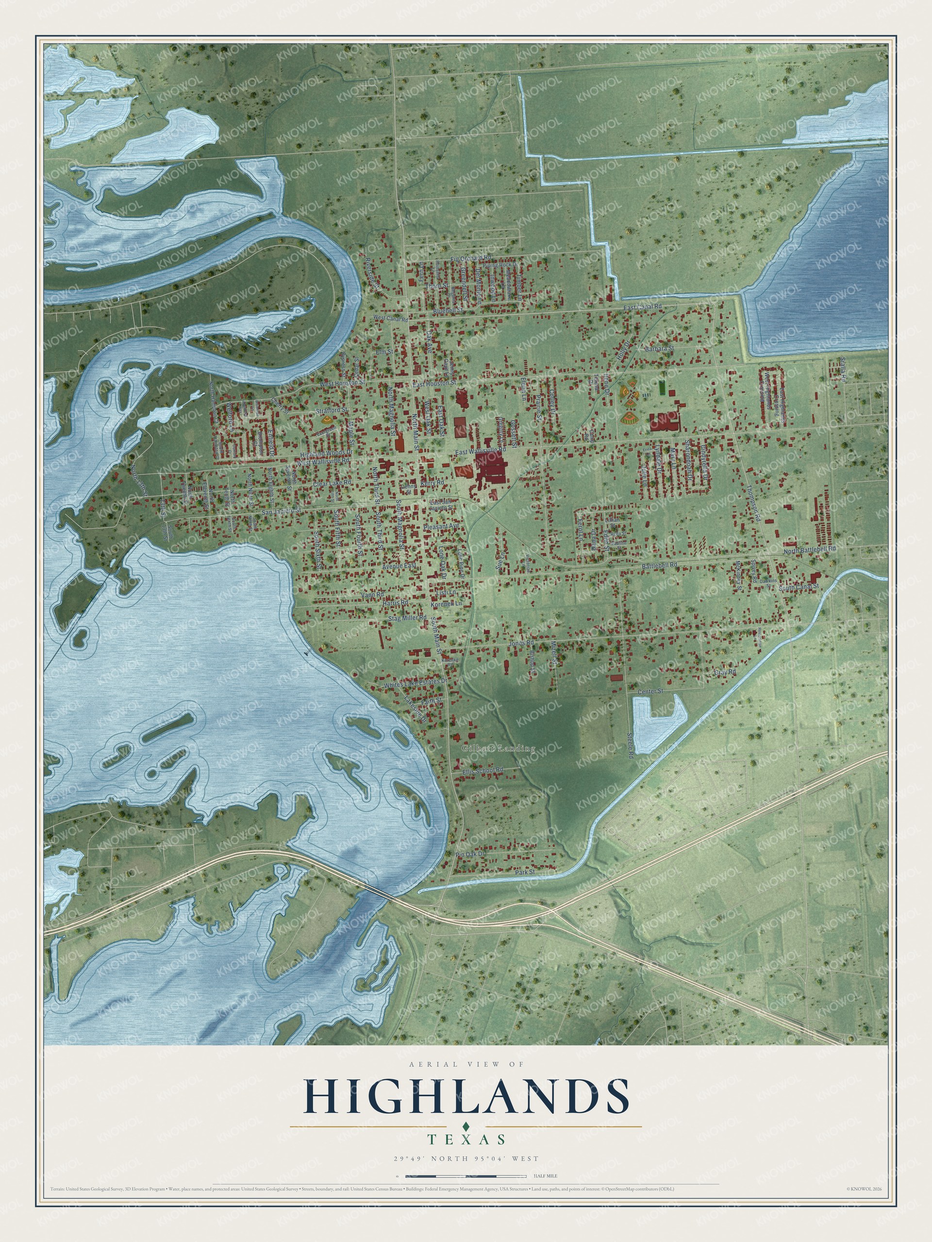 Watermarked full-map preview of Highlands, Texas