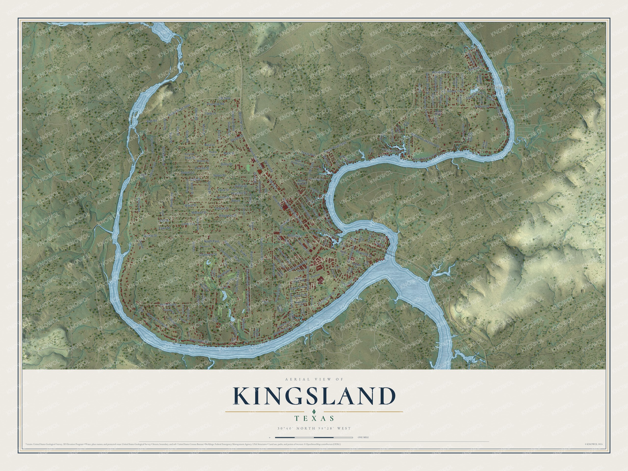 Watermarked full-map preview of Kingsland, Texas