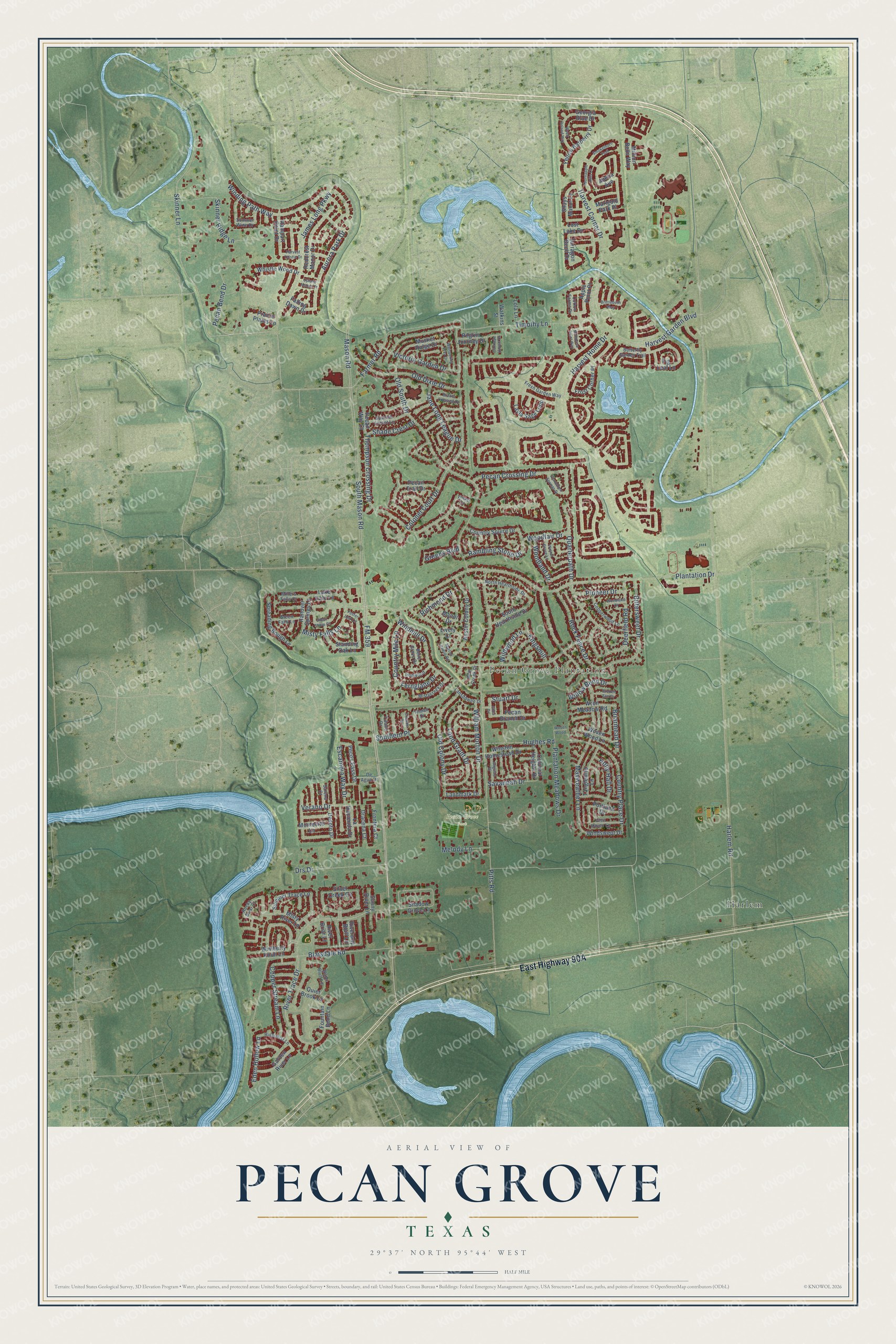 Watermarked full-map preview of Pecan Grove, Texas