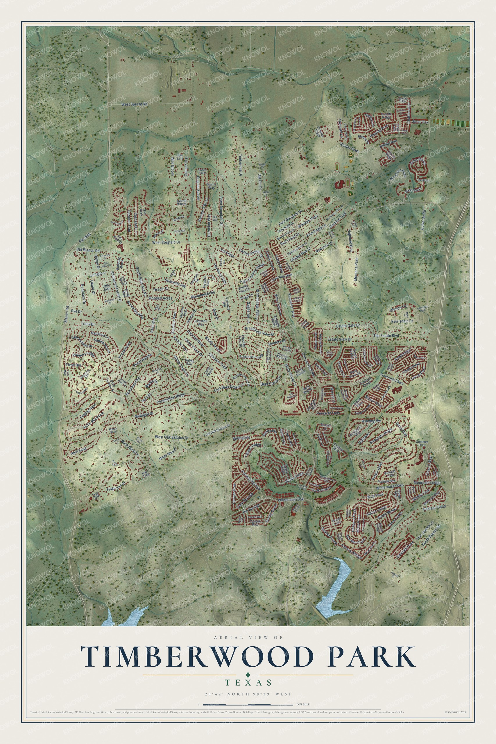 Watermarked full-map preview of Timberwood Park, Texas