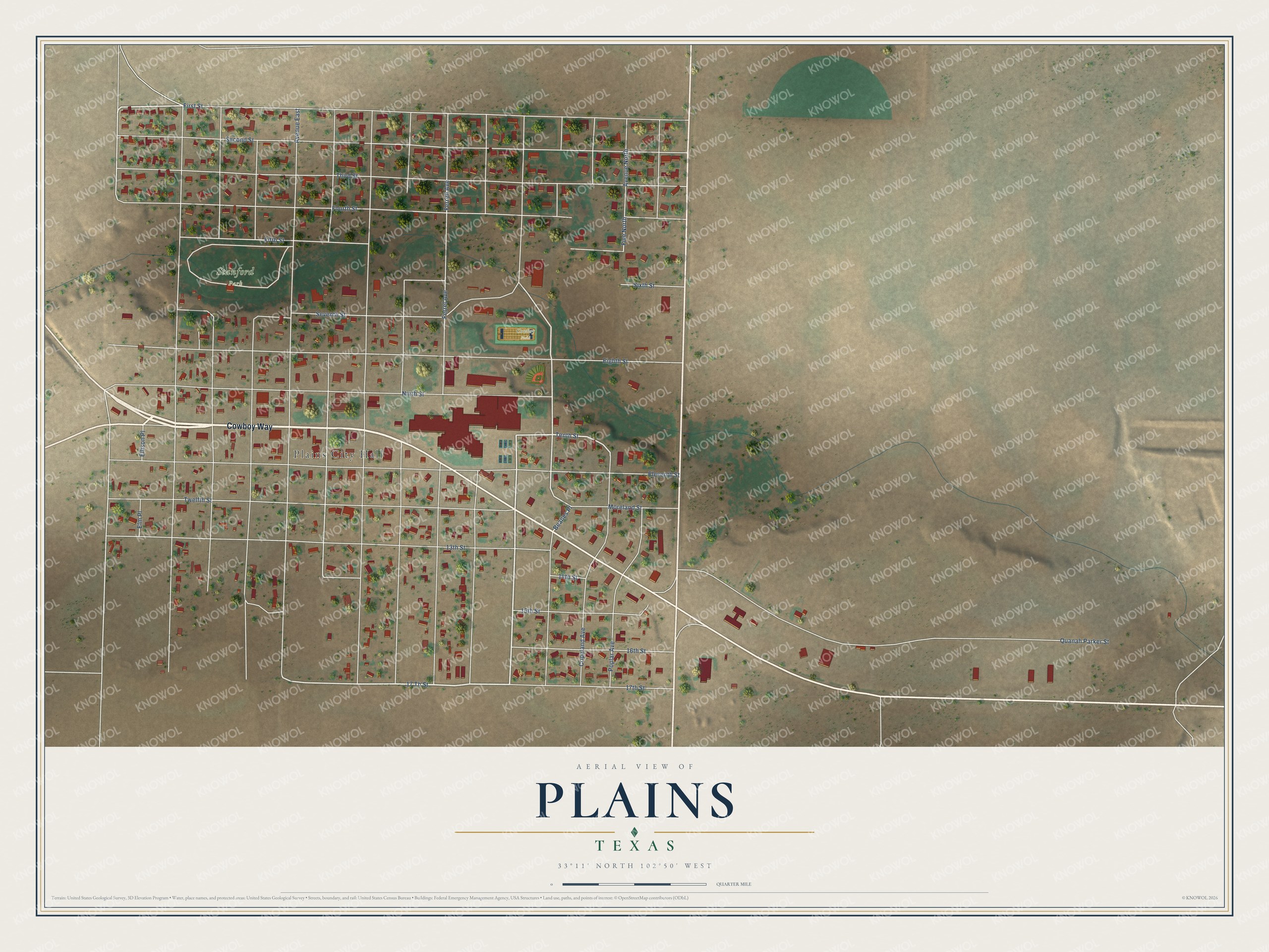 Watermarked full-map preview of Plains, Texas