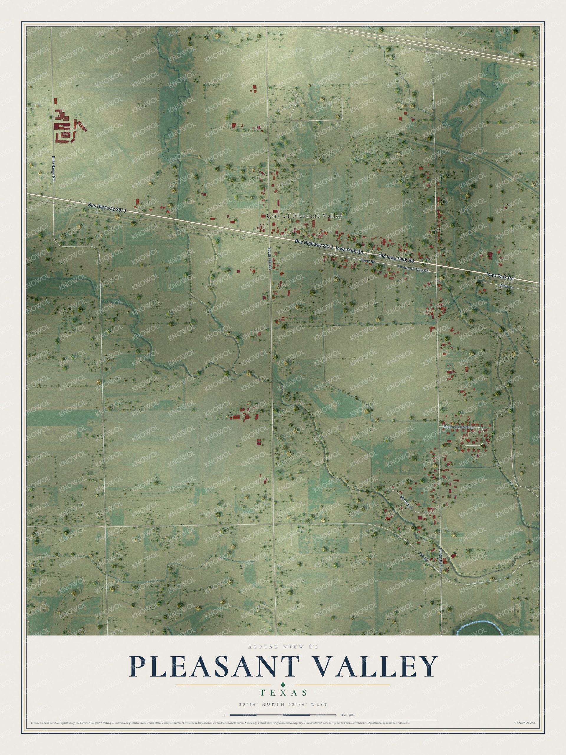 Watermarked full-map preview of Pleasant Valley, Texas