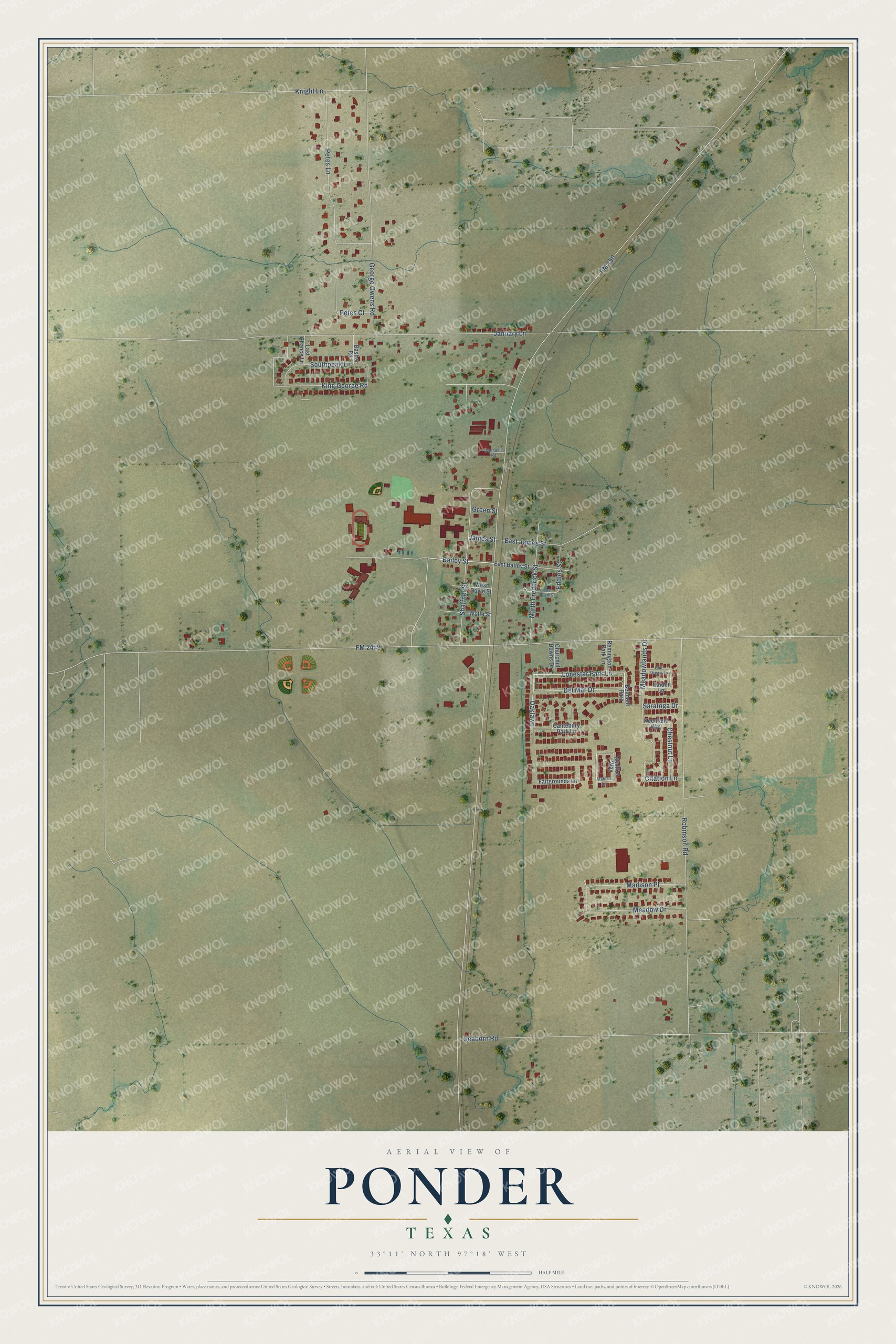 Watermarked full-map preview of Ponder, Texas