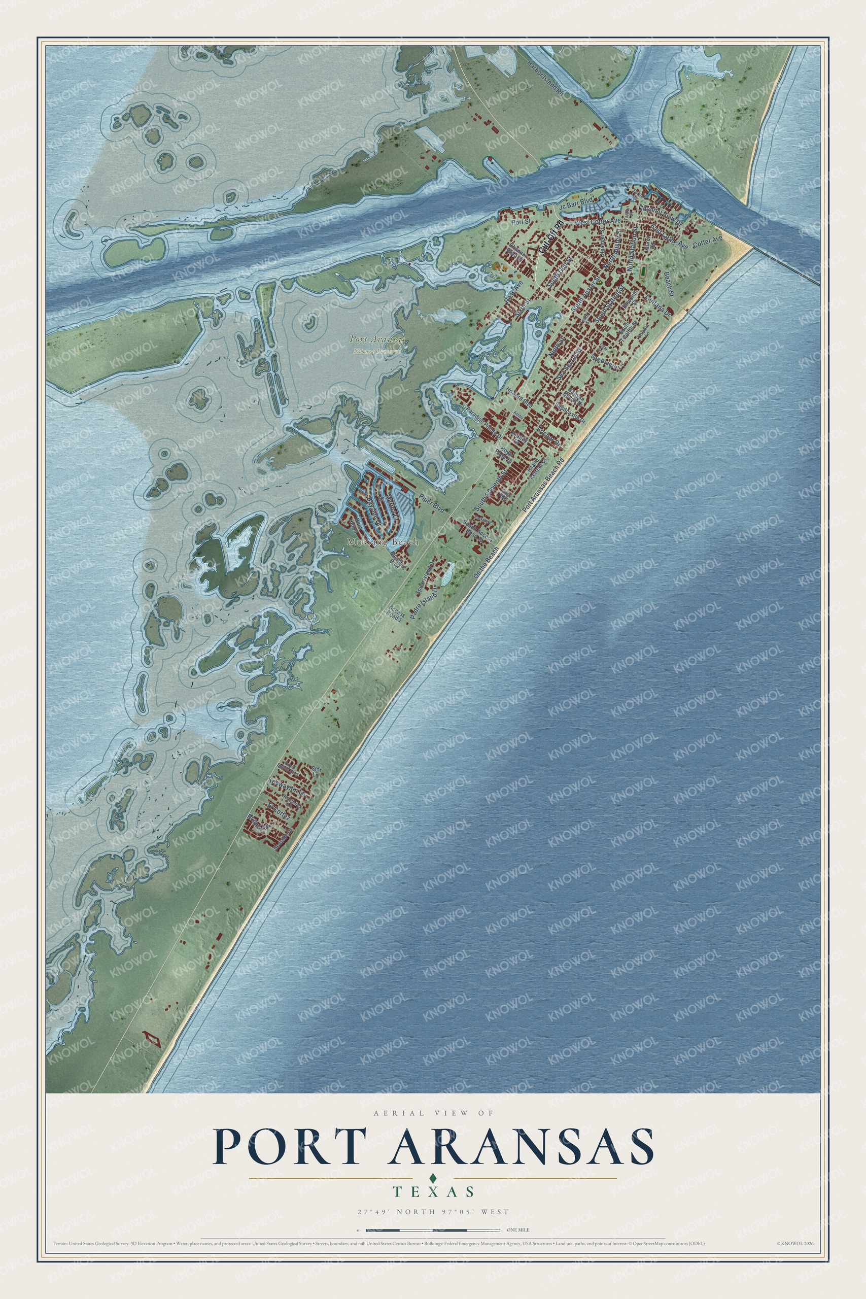 Watermarked full-map preview of Port Aransas, Texas