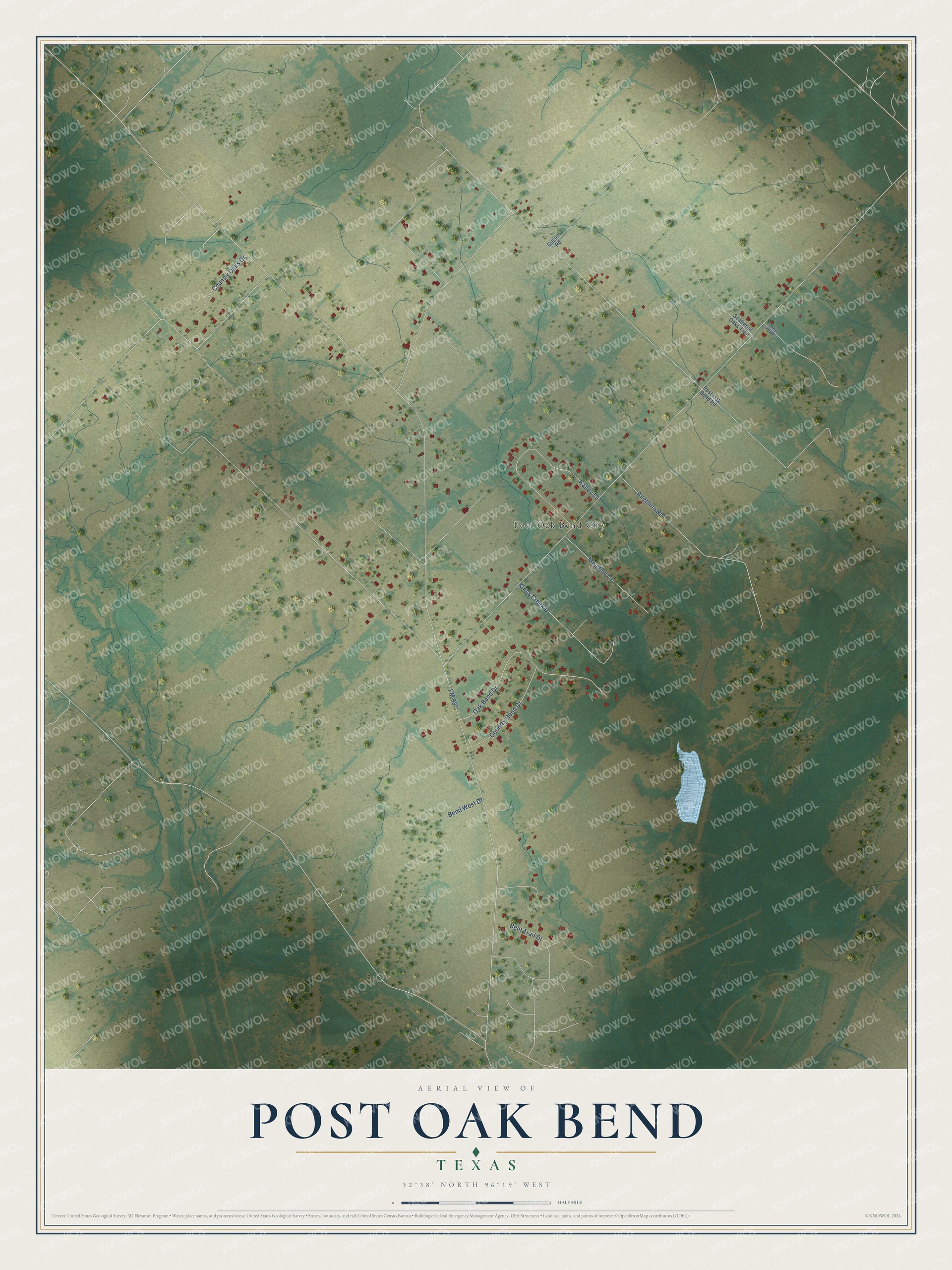 Watermarked full-map preview of Post Oak Bend, Texas