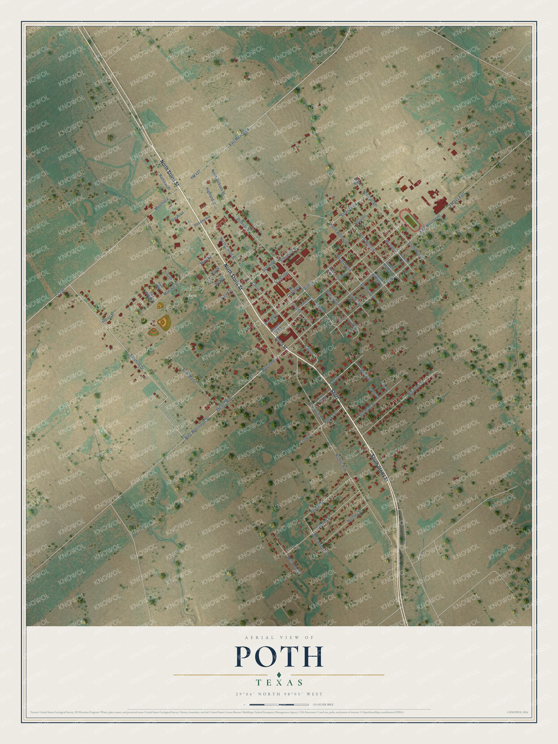 Watermarked full-map preview of Poth, Texas