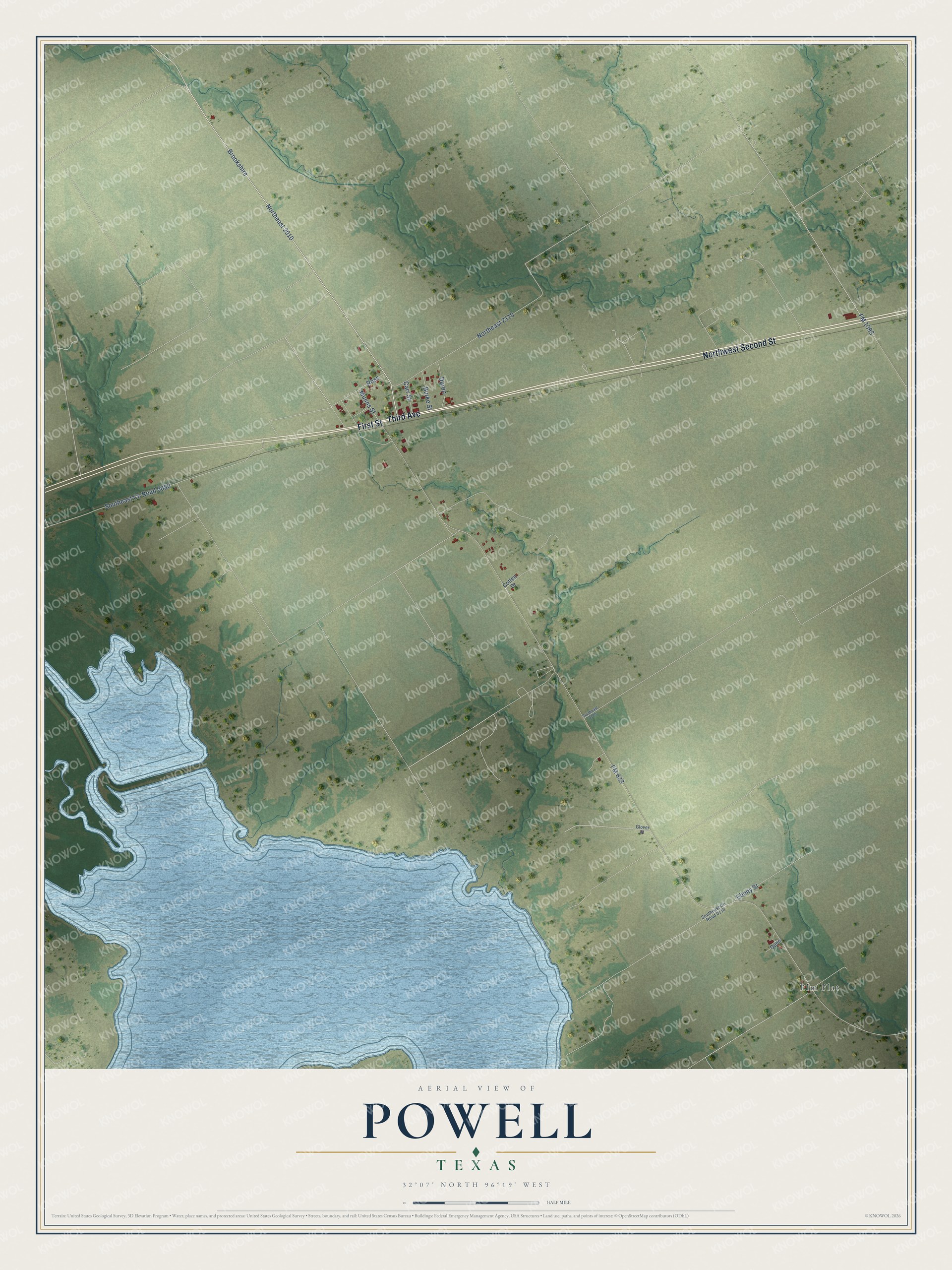 Watermarked full-map preview of Powell, Texas