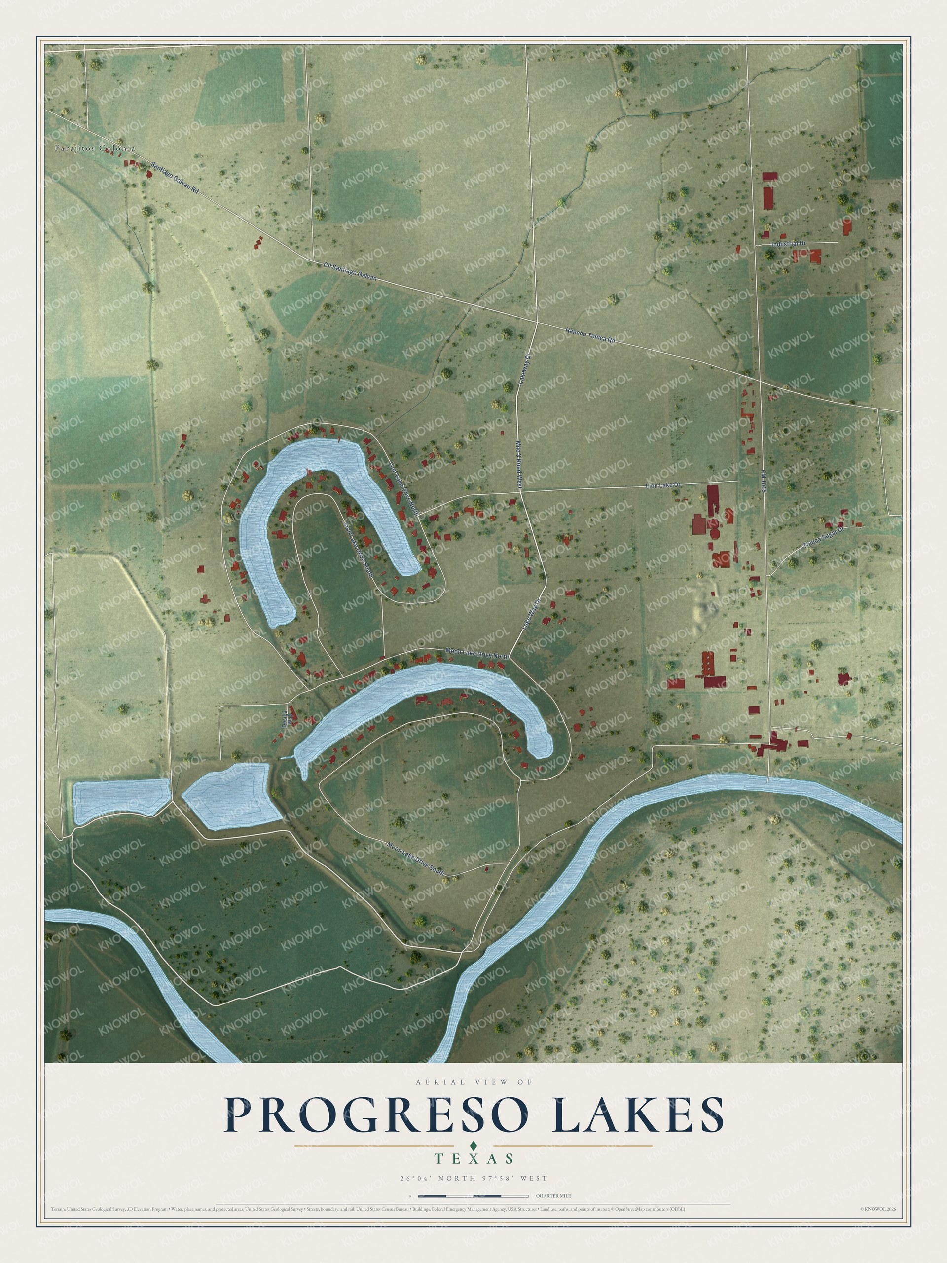 Watermarked full-map preview of Progreso Lakes, Texas