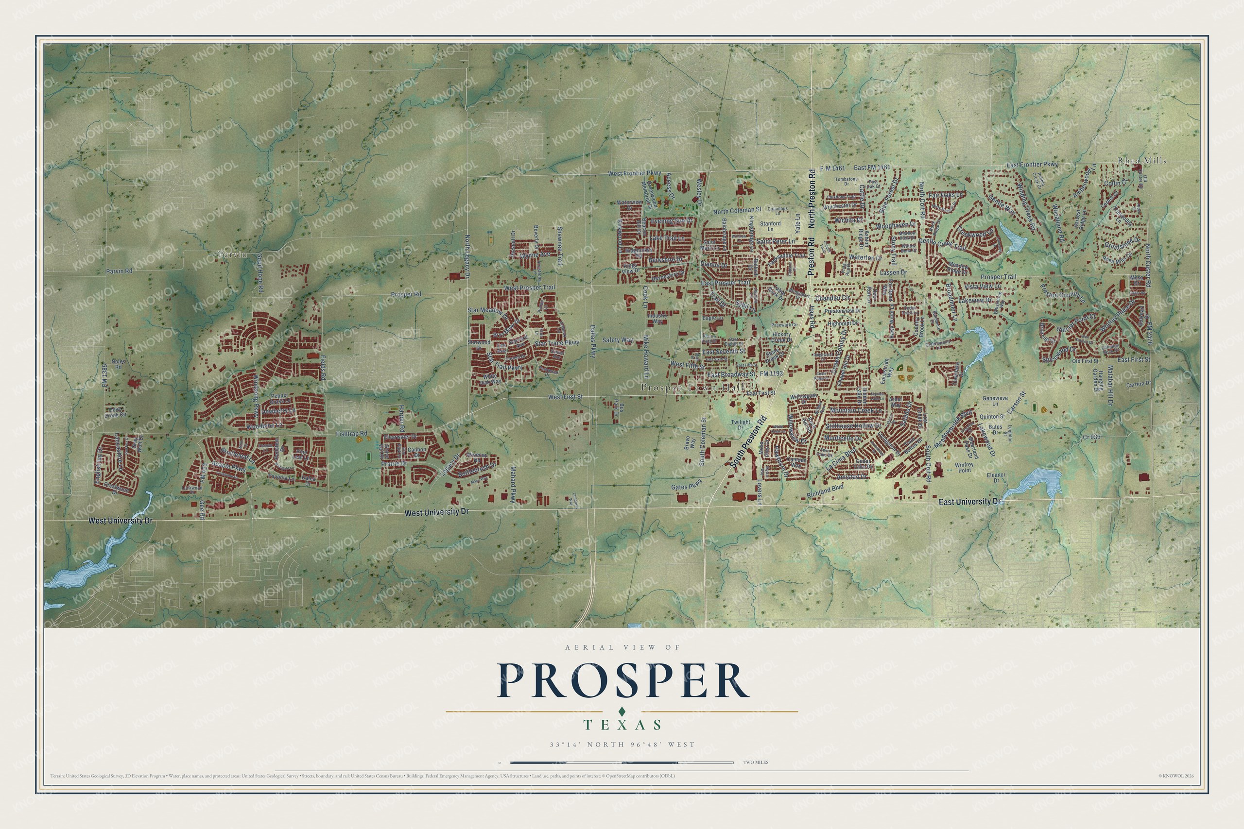 Watermarked full-map preview of Prosper, Texas