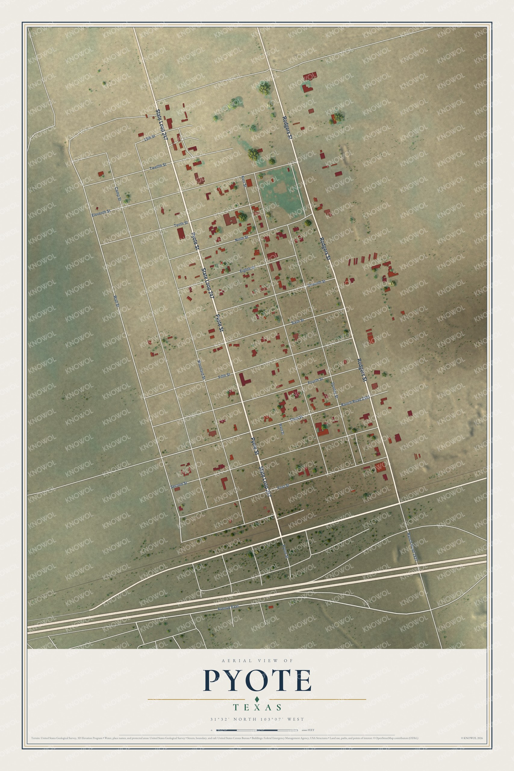 Watermarked full-map preview of Pyote, Texas