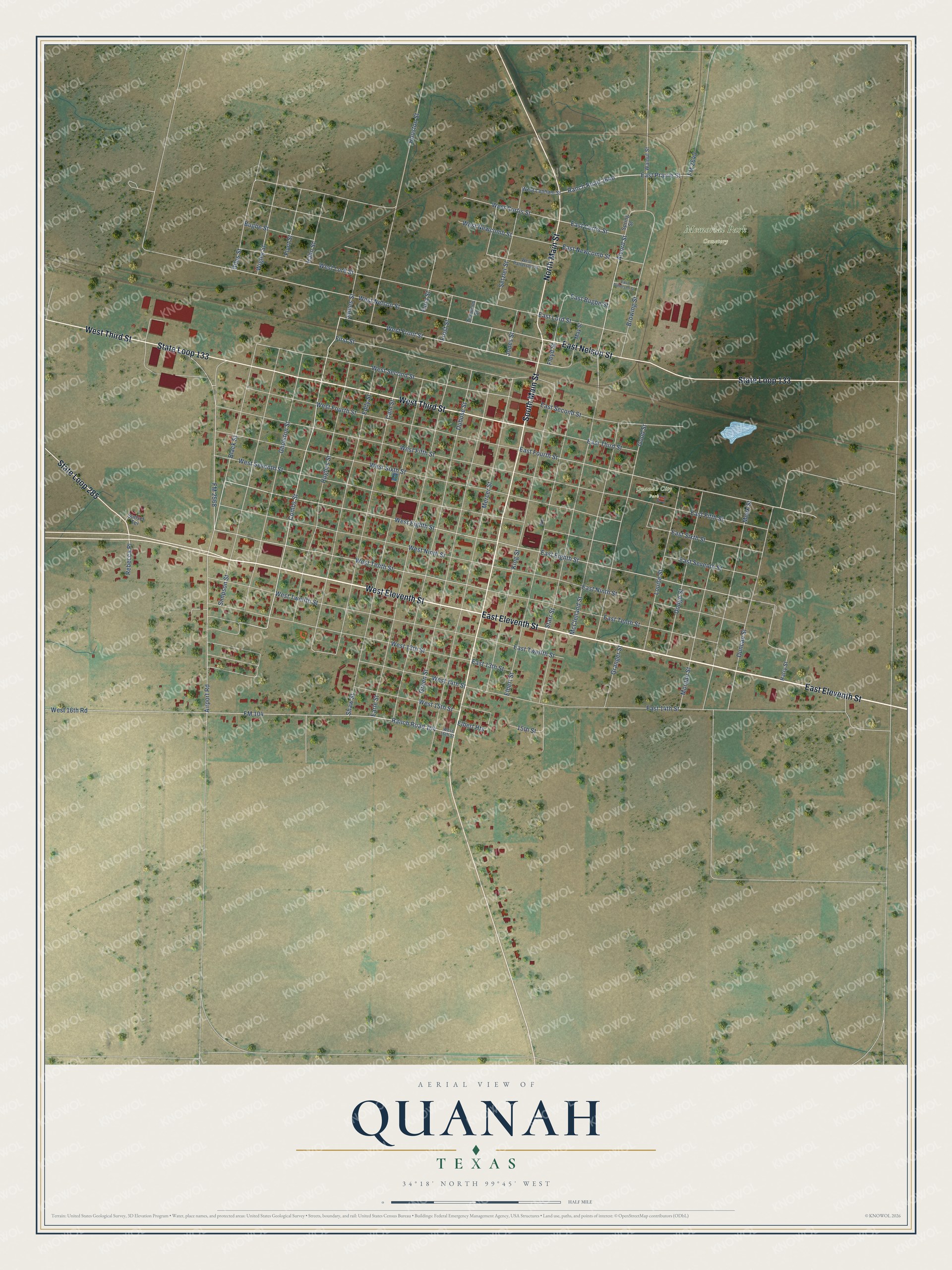 Watermarked full-map preview of Quanah, Texas