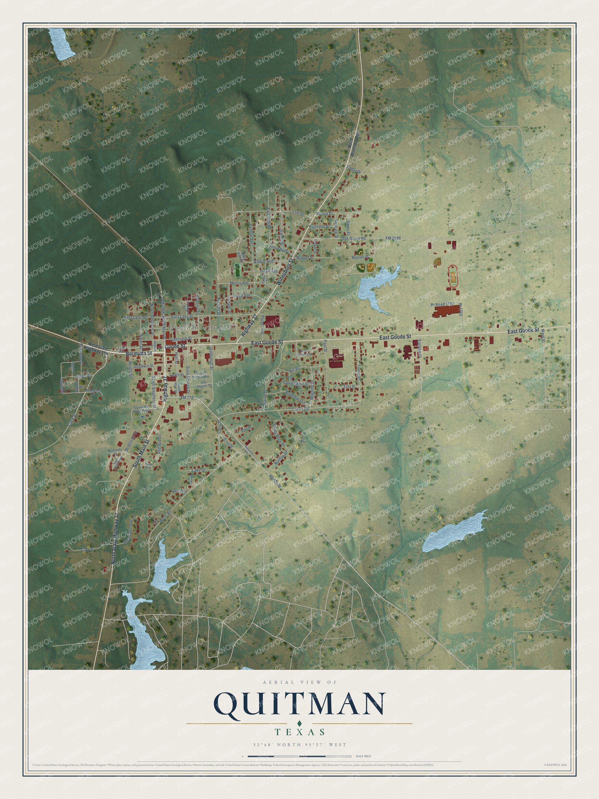 Watermarked full-map preview of Quitman, Texas