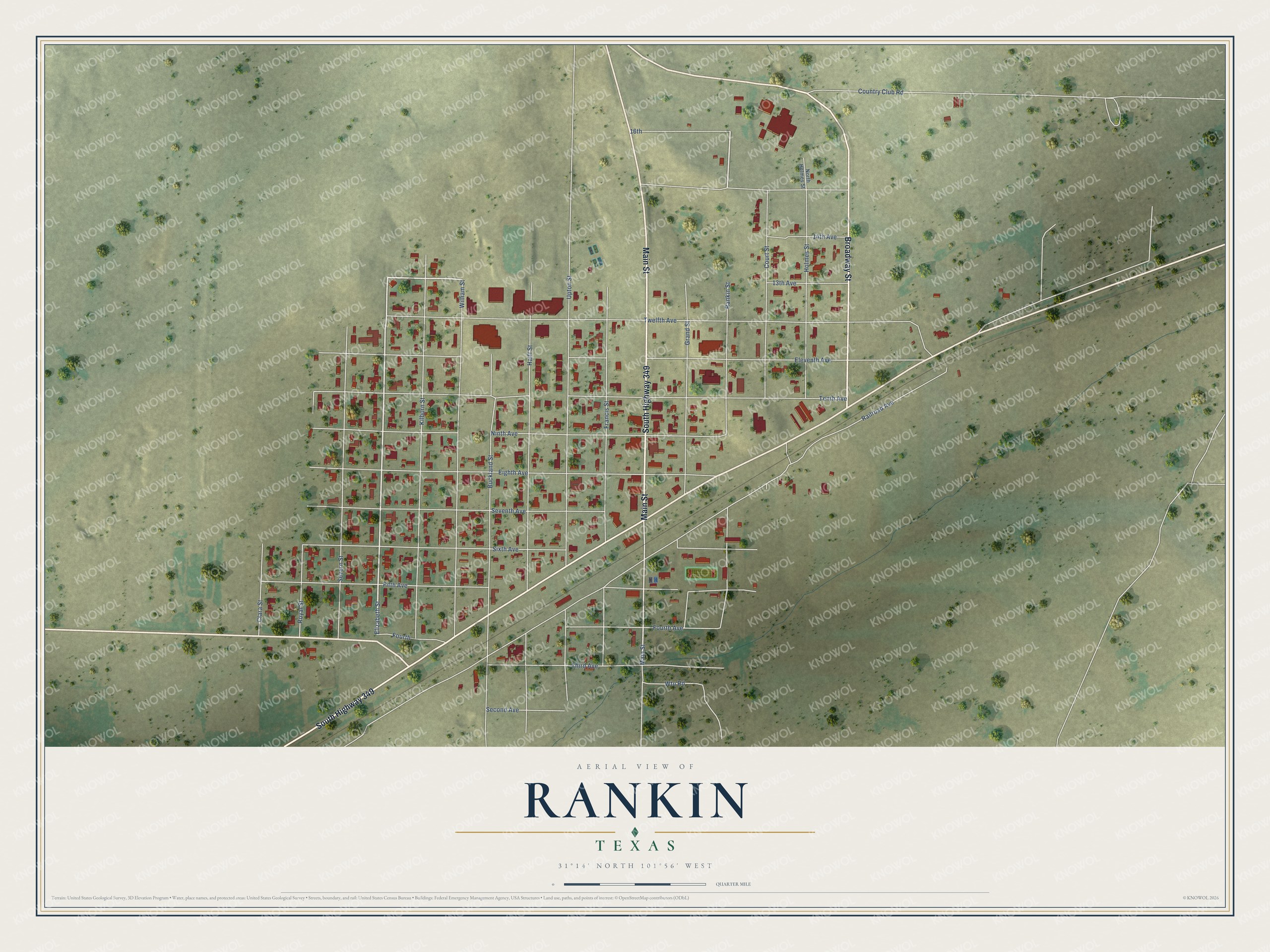 Watermarked full-map preview of Rankin, Texas