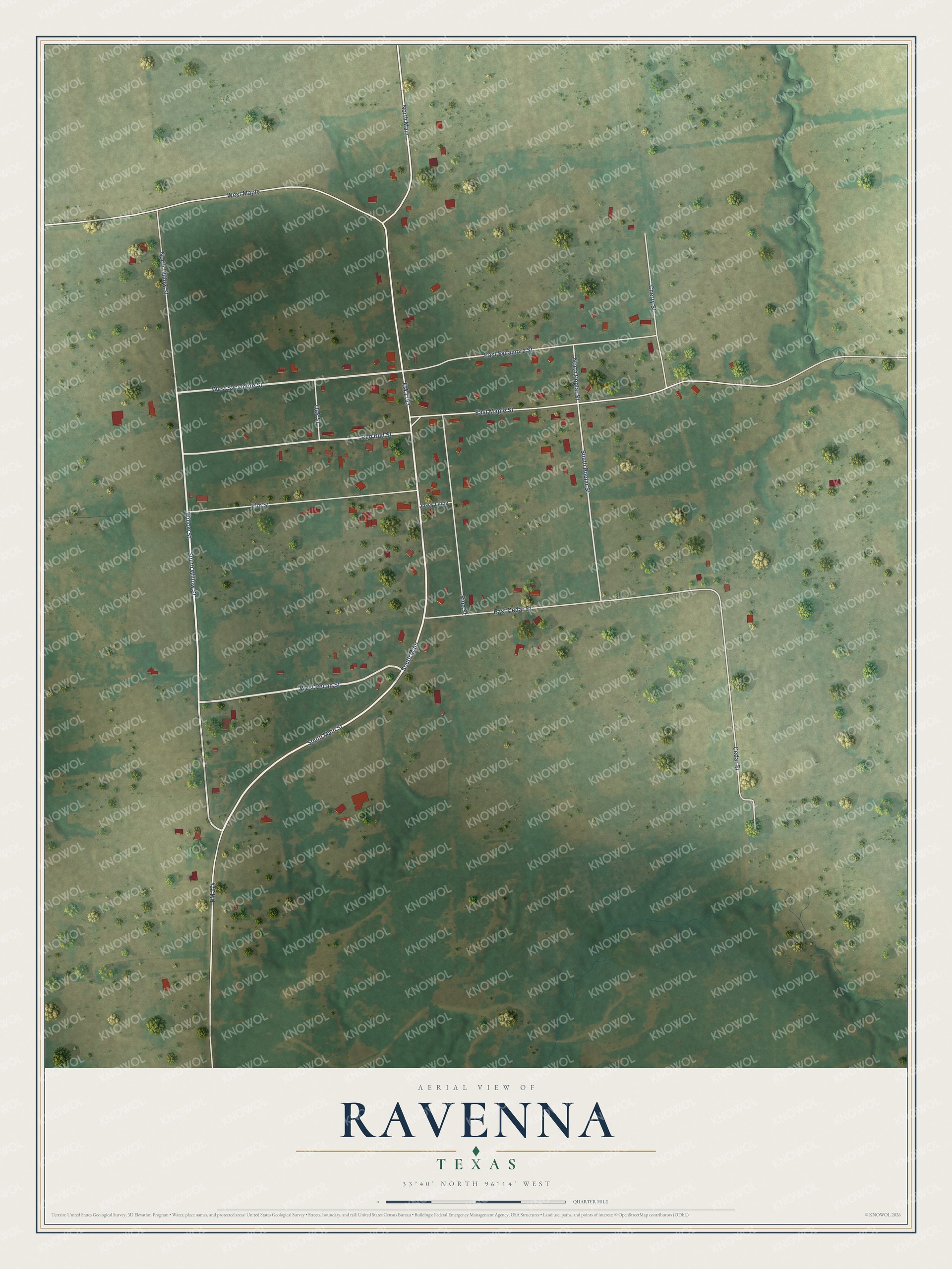 Watermarked full-map preview of Ravenna, Texas