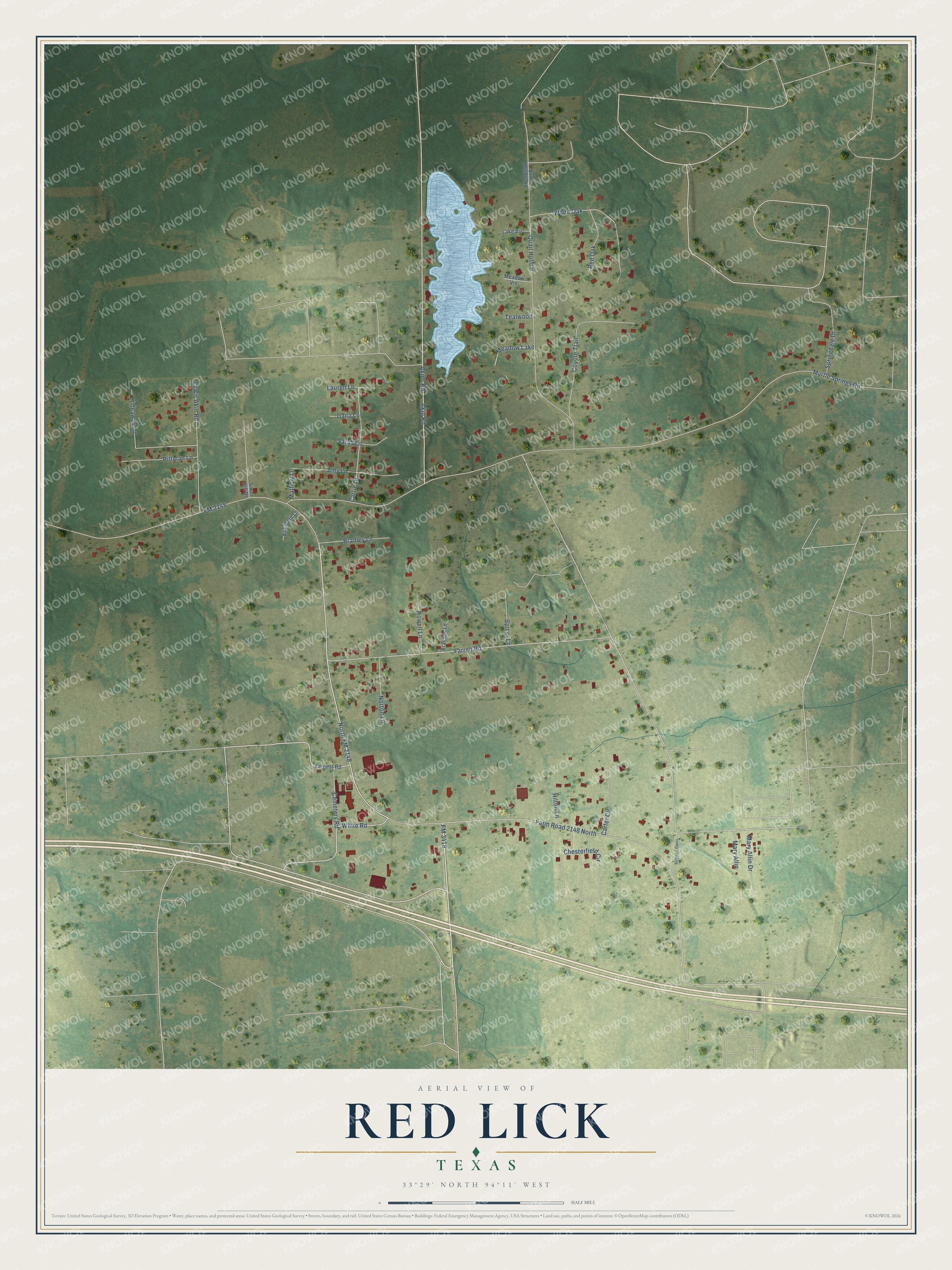 Watermarked full-map preview of Red Lick, Texas