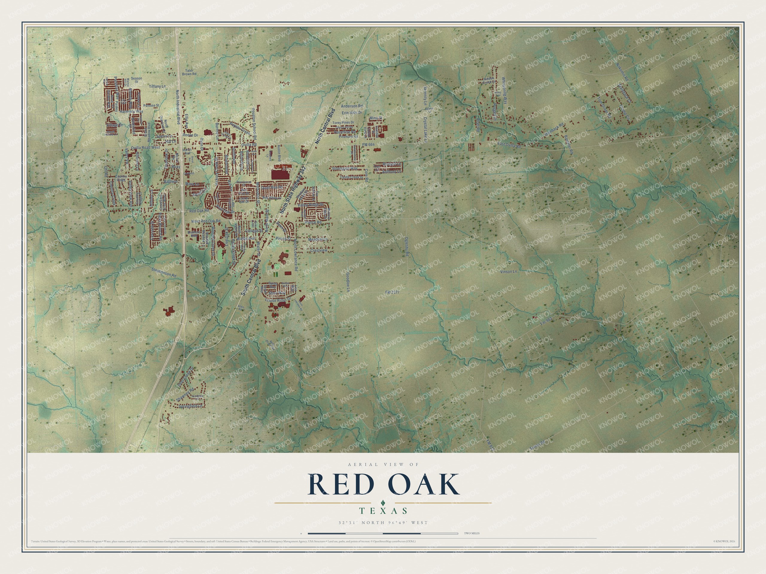 Watermarked full-map preview of Red Oak, Texas