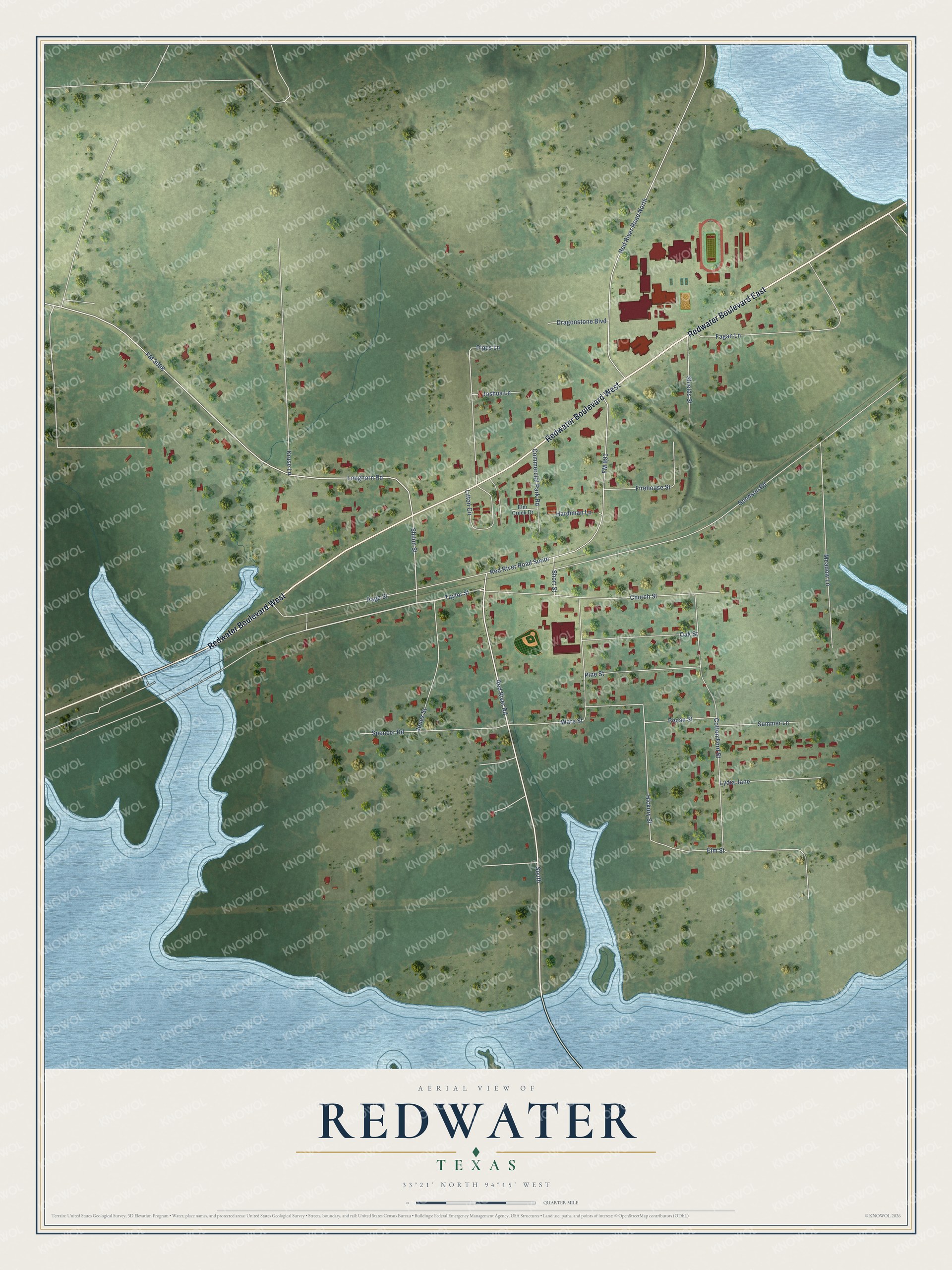 Watermarked full-map preview of Redwater, Texas