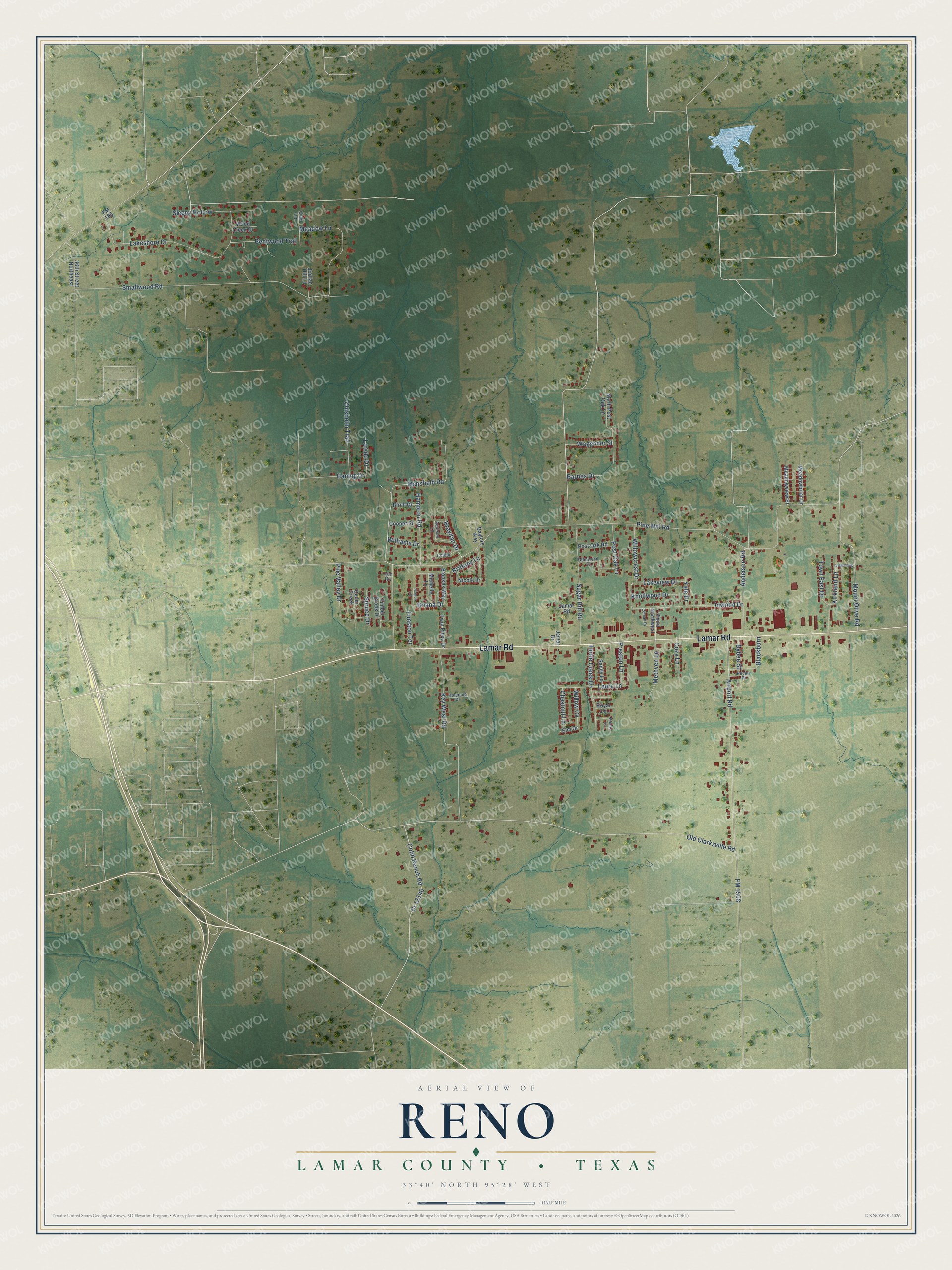 Watermarked full-map preview of Reno, Texas