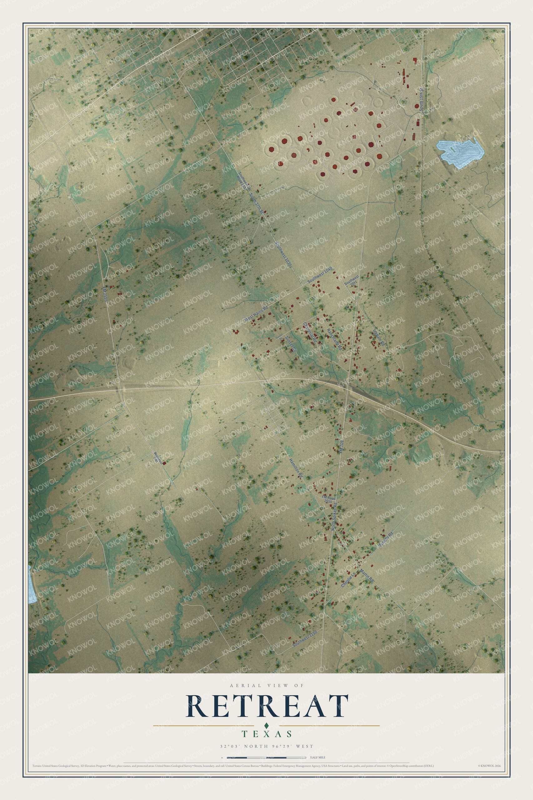 Watermarked full-map preview of Retreat, Texas