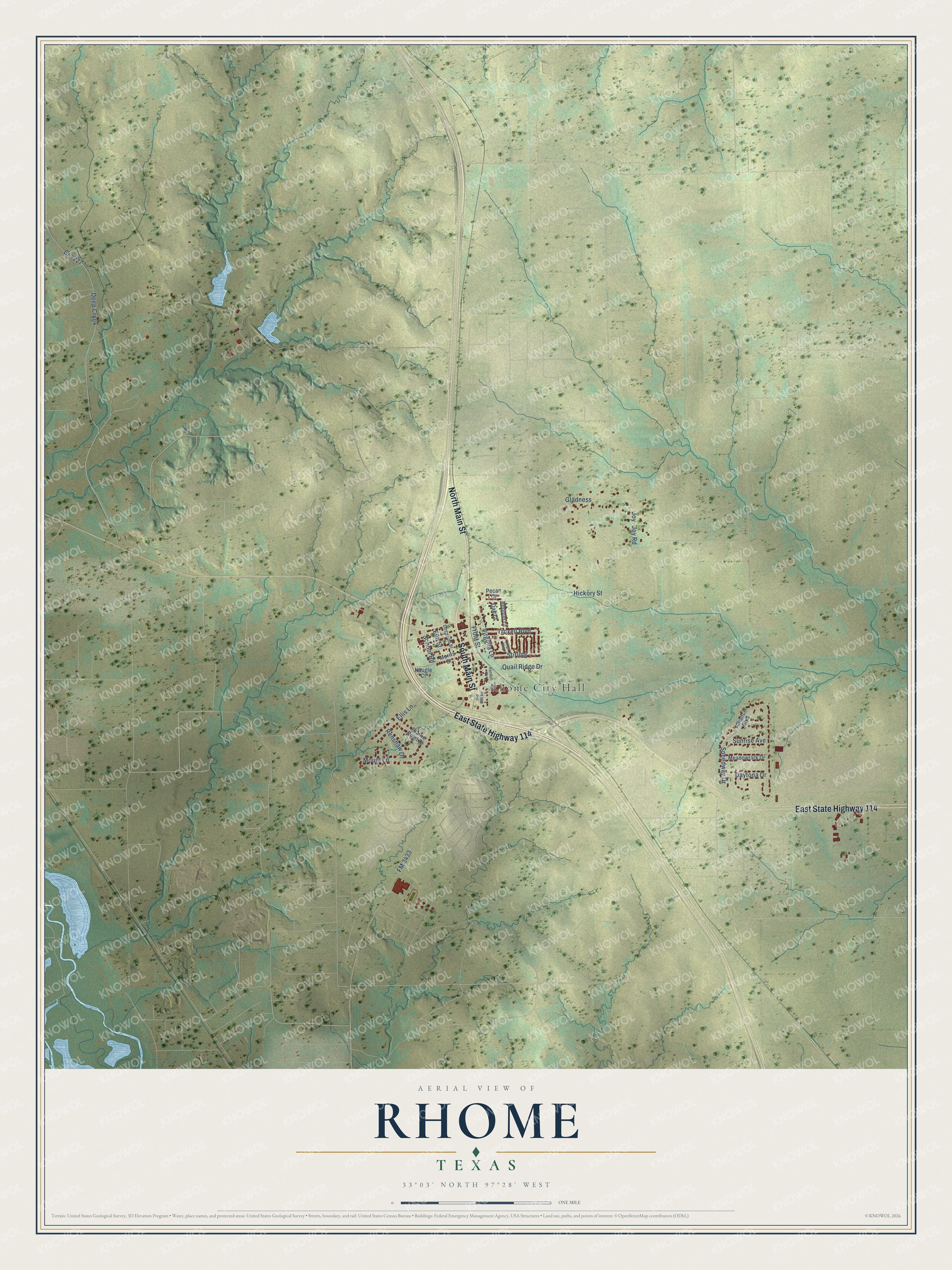 Watermarked full-map preview of Rhome, Texas