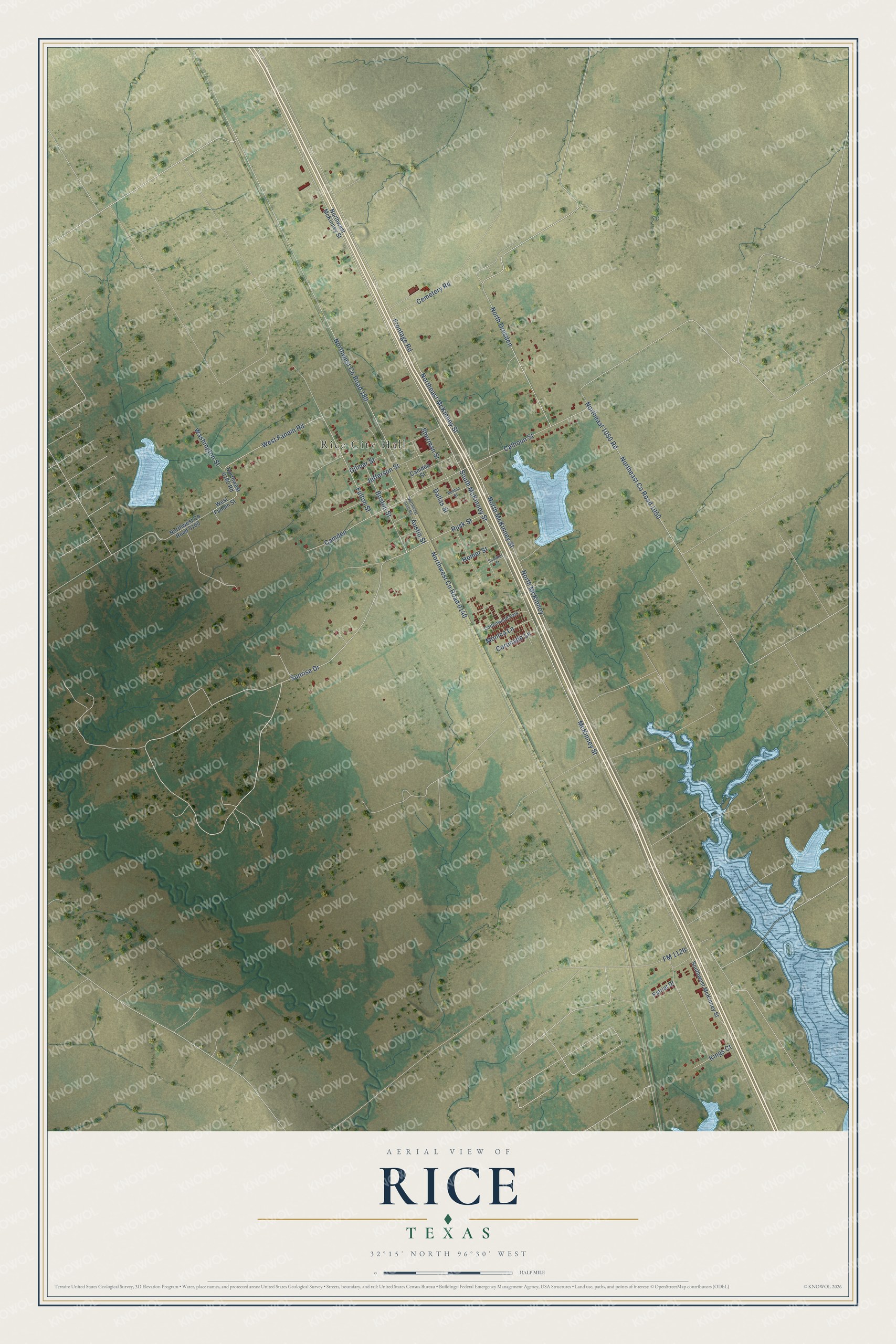 Watermarked full-map preview of Rice, Texas