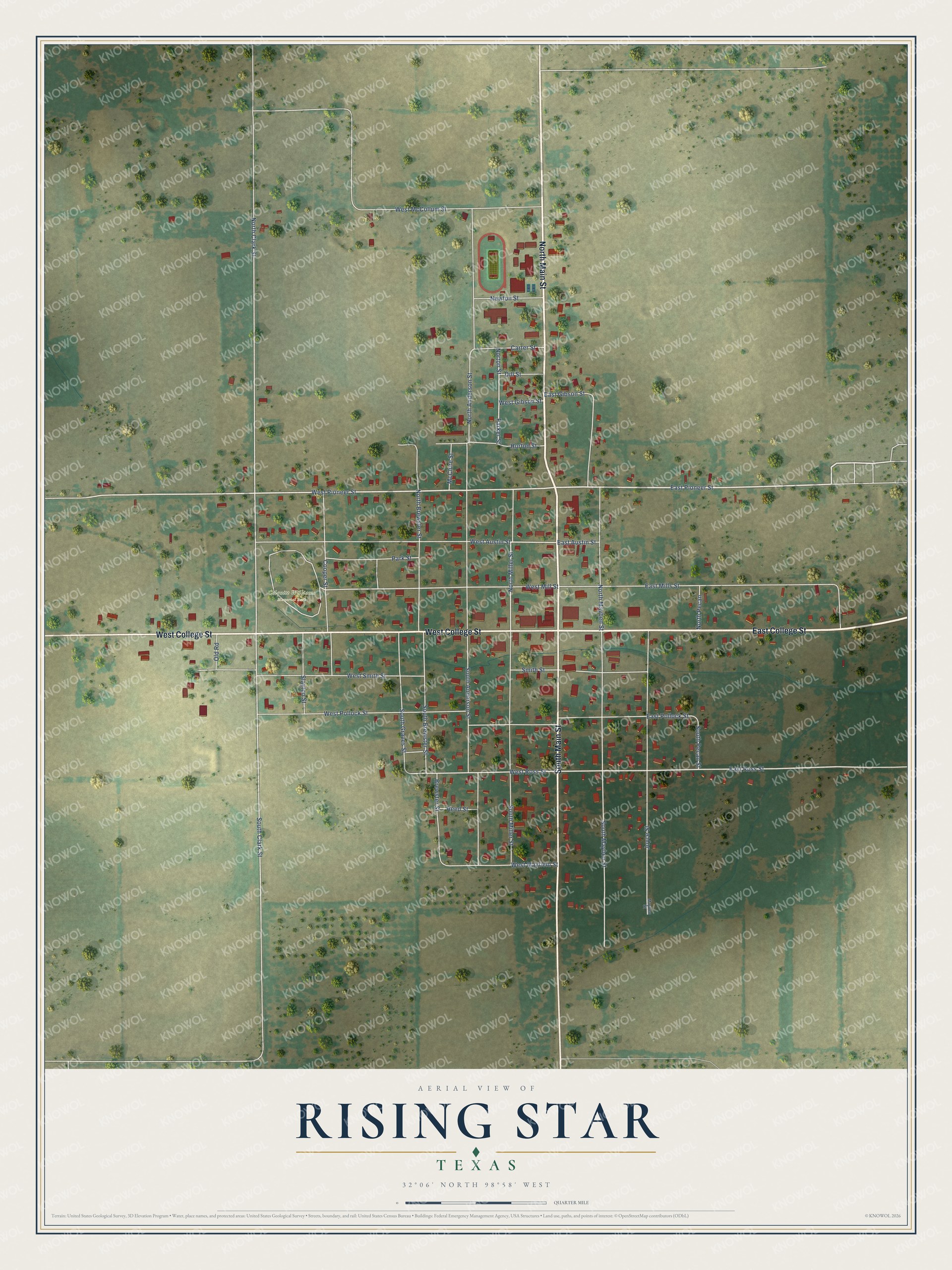 Watermarked full-map preview of Rising Star, Texas