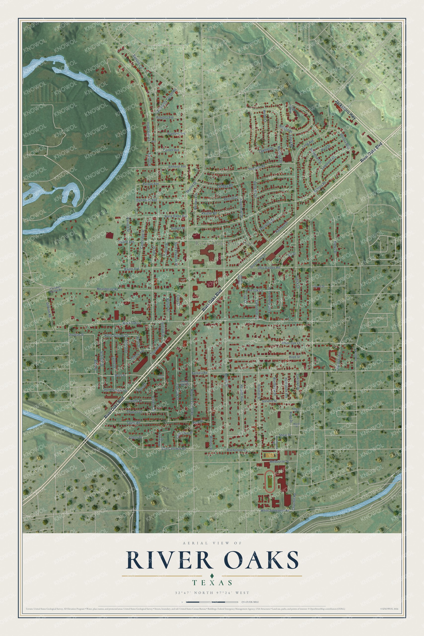 Watermarked full-map preview of River Oaks, Texas