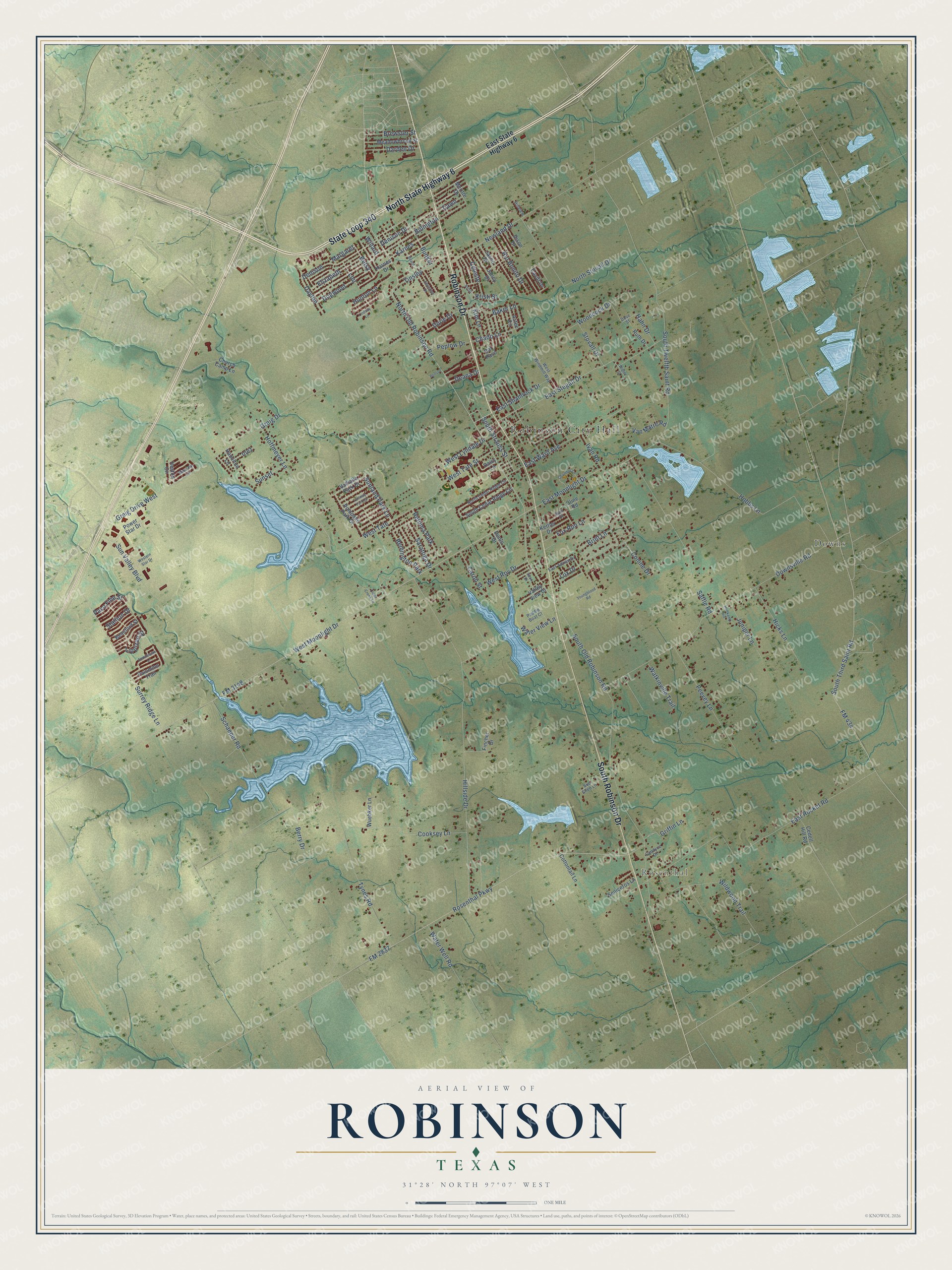 Watermarked full-map preview of Robinson, Texas