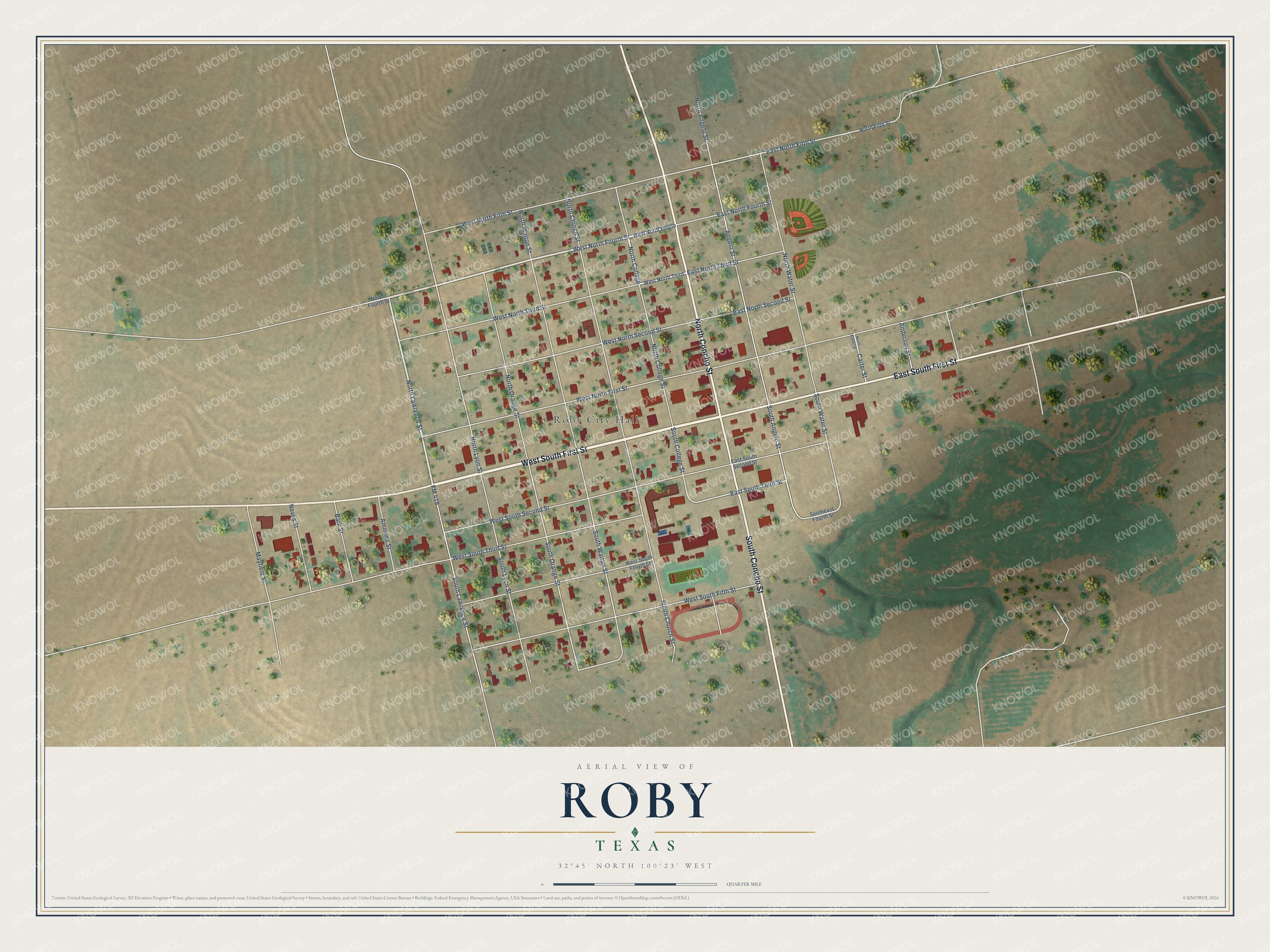 Watermarked full-map preview of Roby, Texas