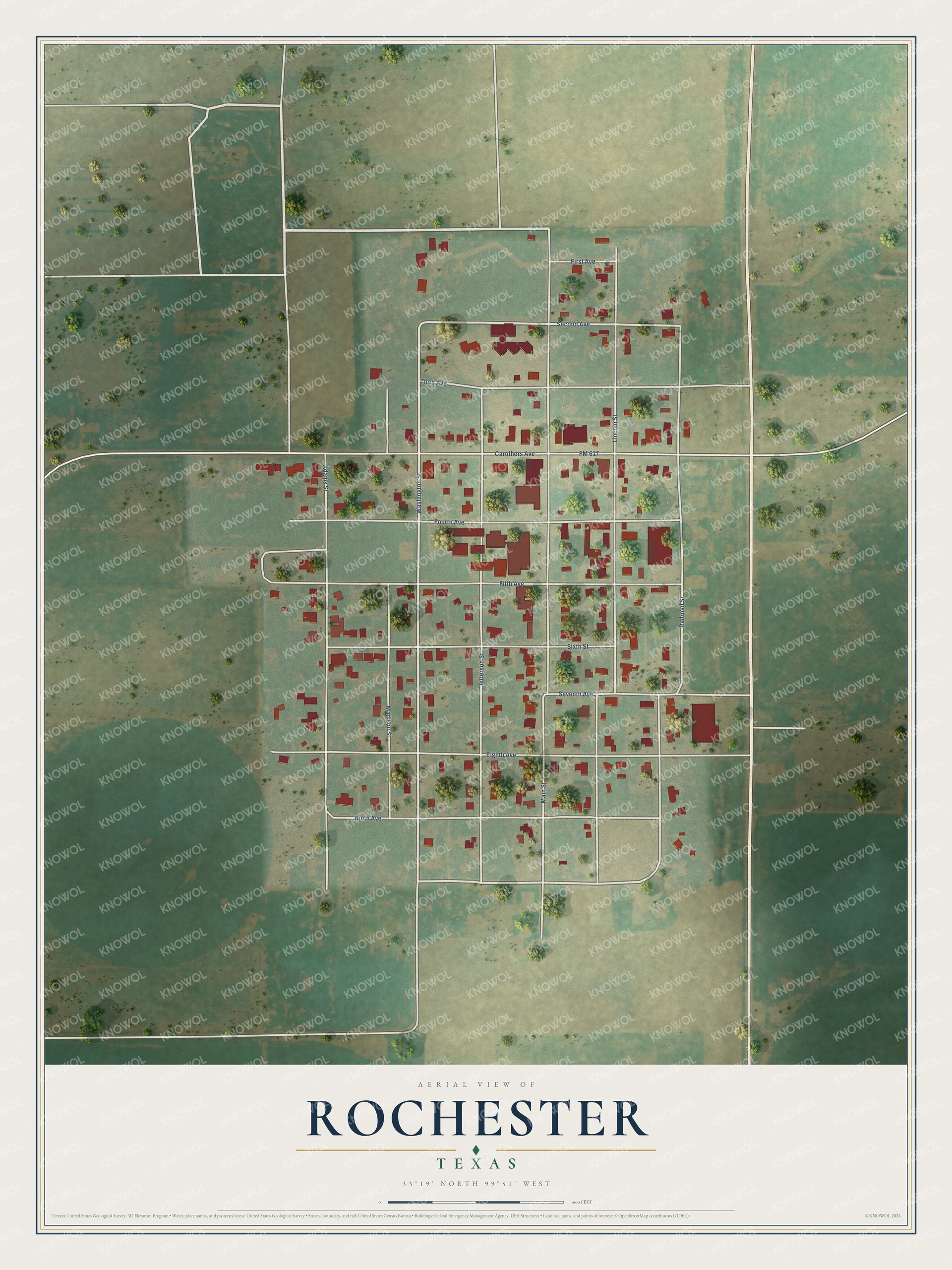Watermarked full-map preview of Rochester, Texas