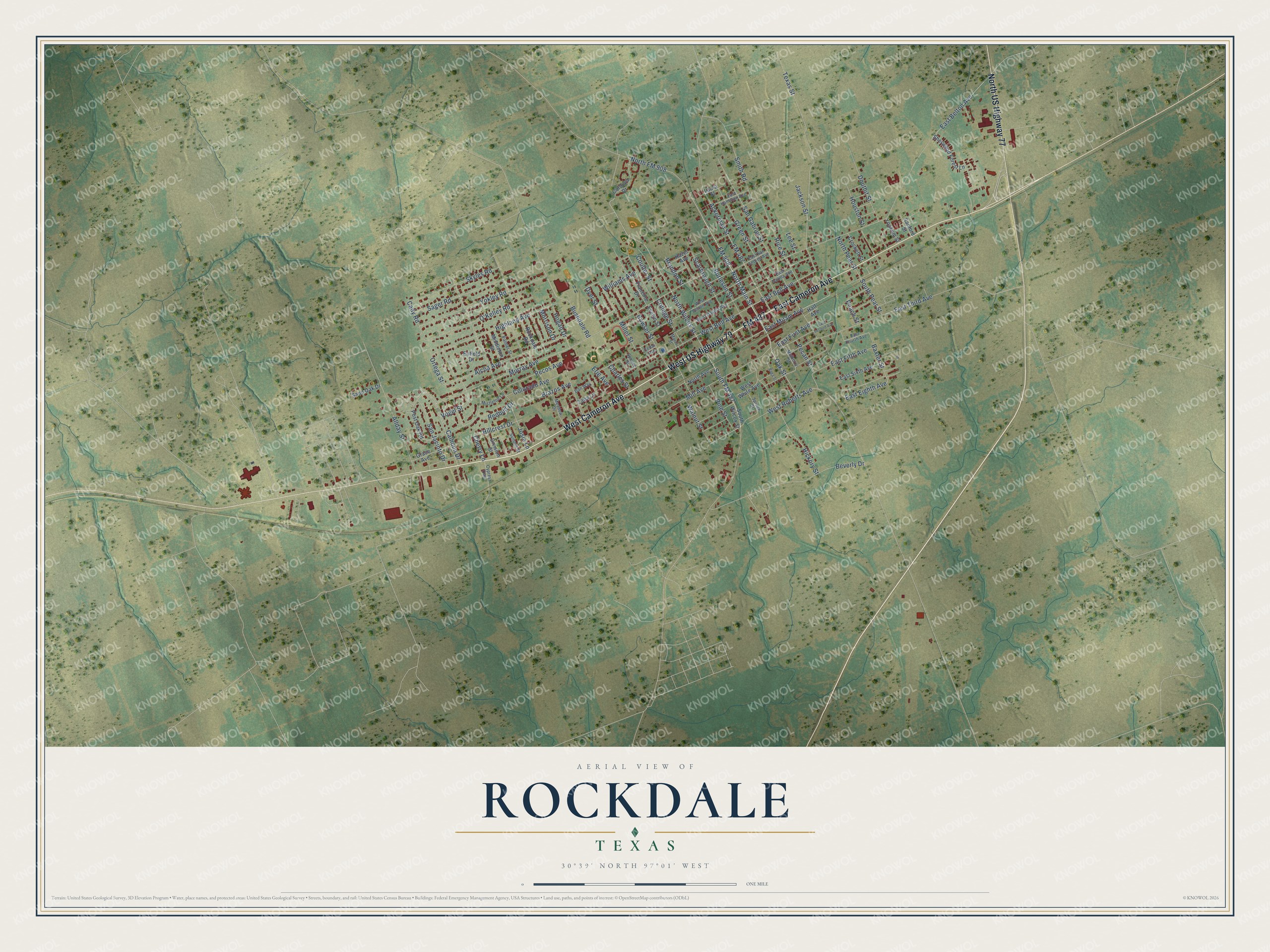 Watermarked full-map preview of Rockdale, Texas
