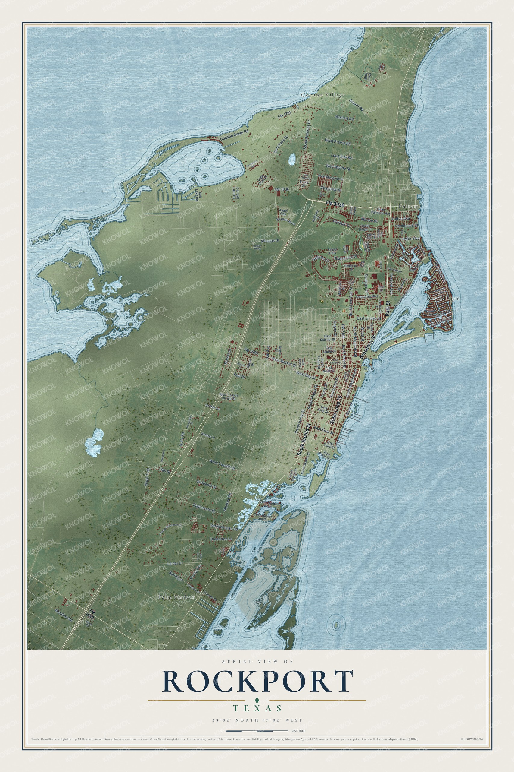 Watermarked full-map preview of Rockport, Texas