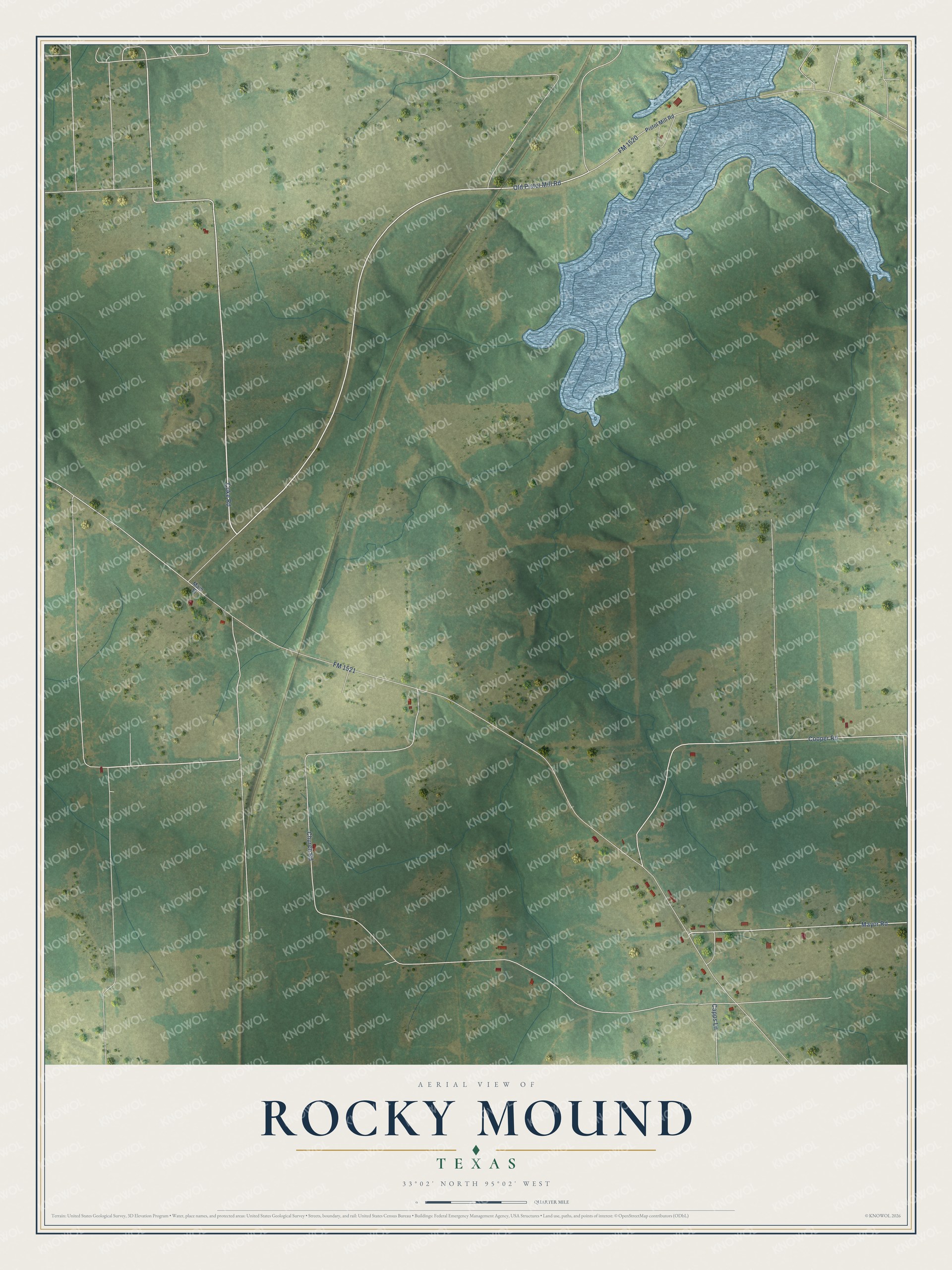 Watermarked full-map preview of Rocky Mound, Texas