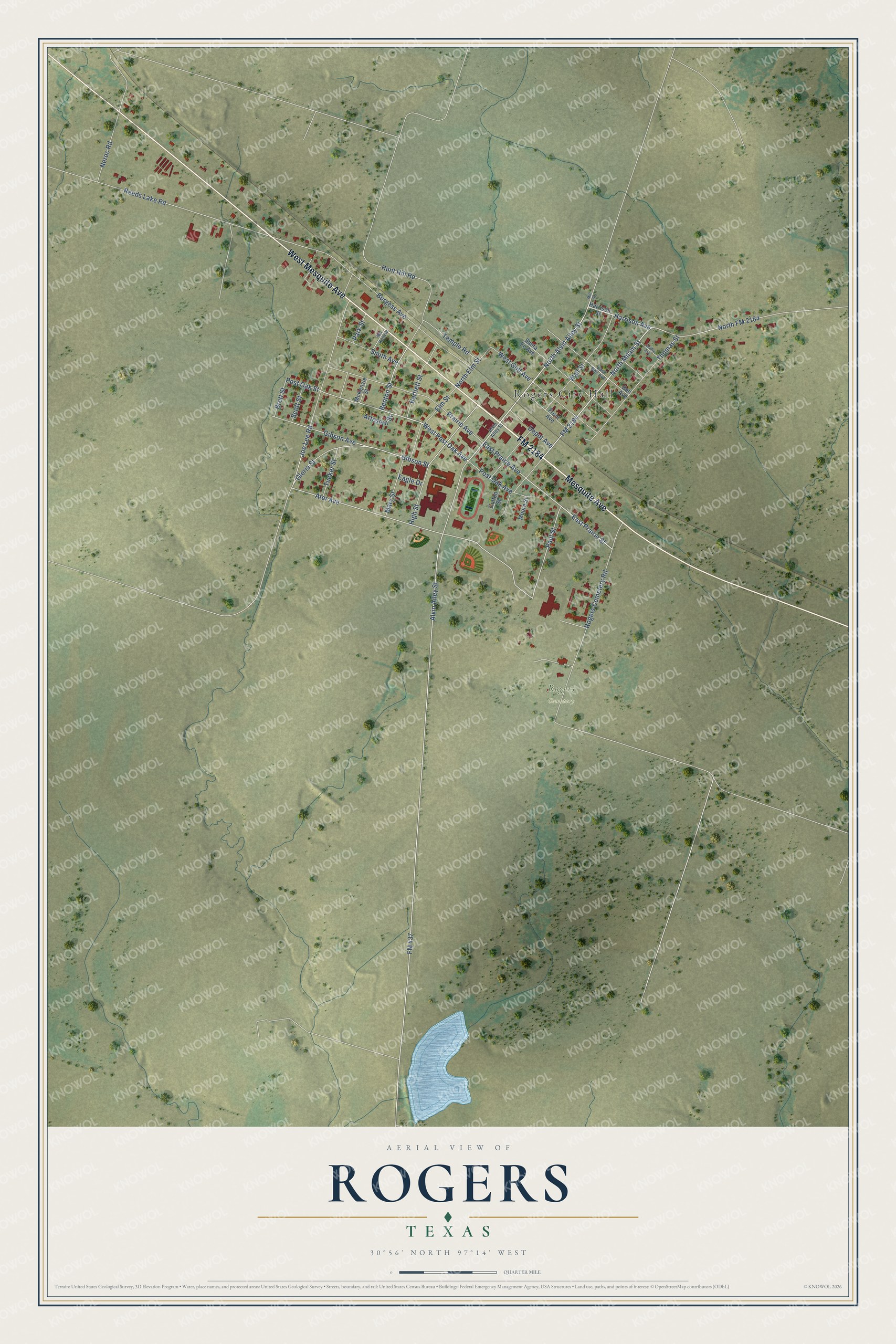 Watermarked full-map preview of Rogers, Texas