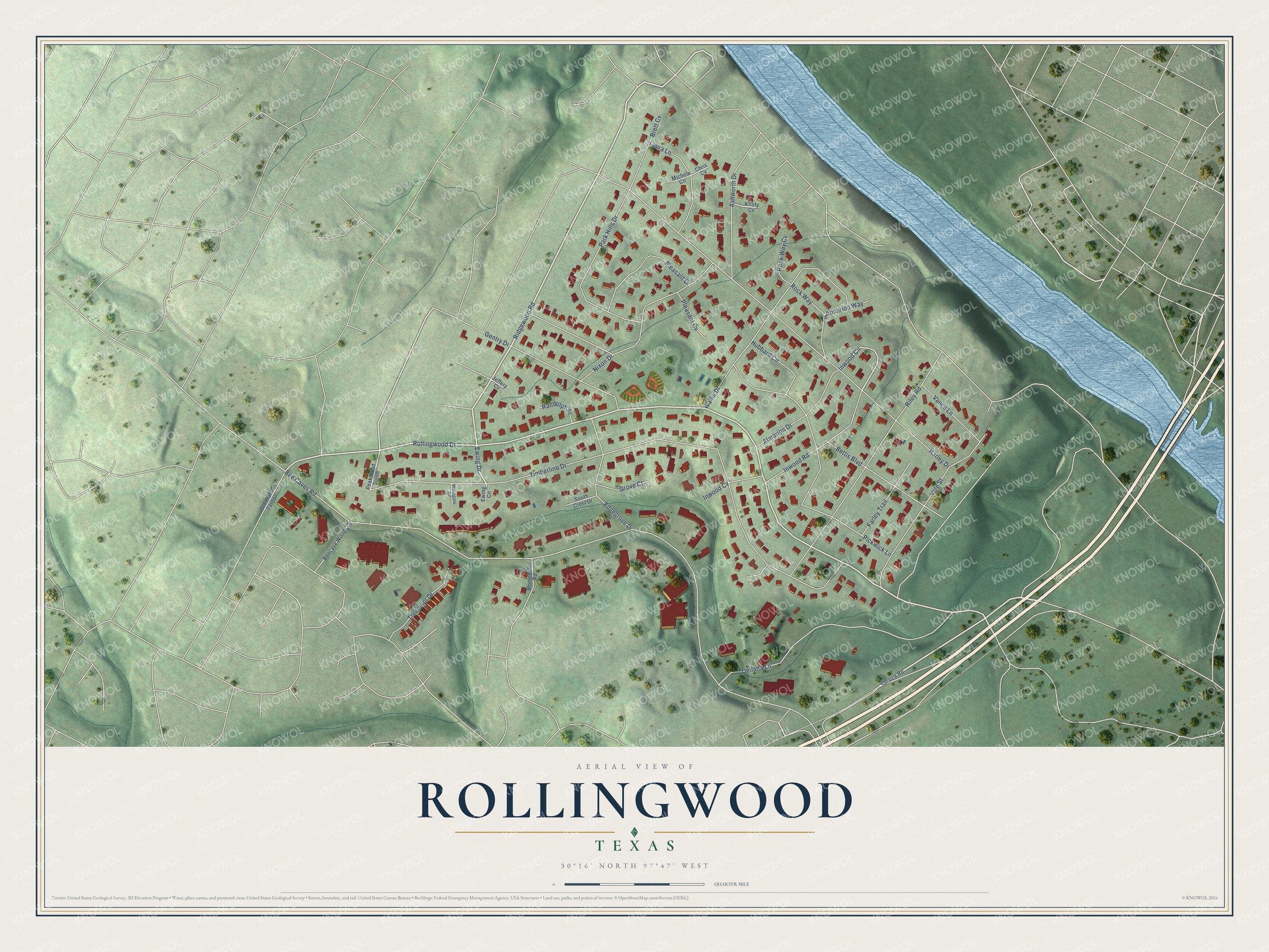 Watermarked full-map preview of Rollingwood, Texas