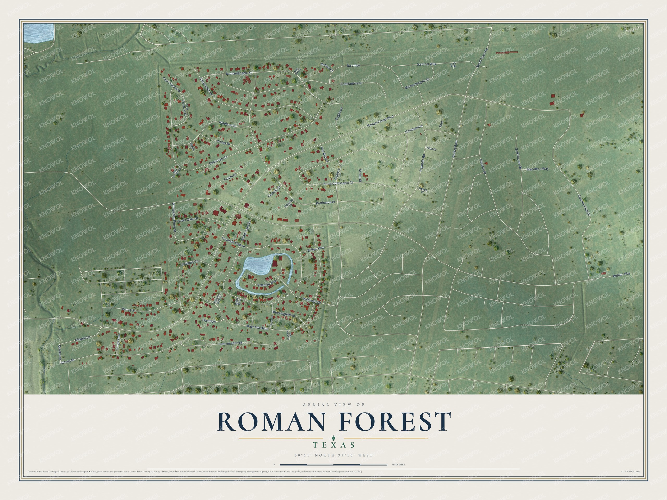 Watermarked full-map preview of Roman Forest, Texas