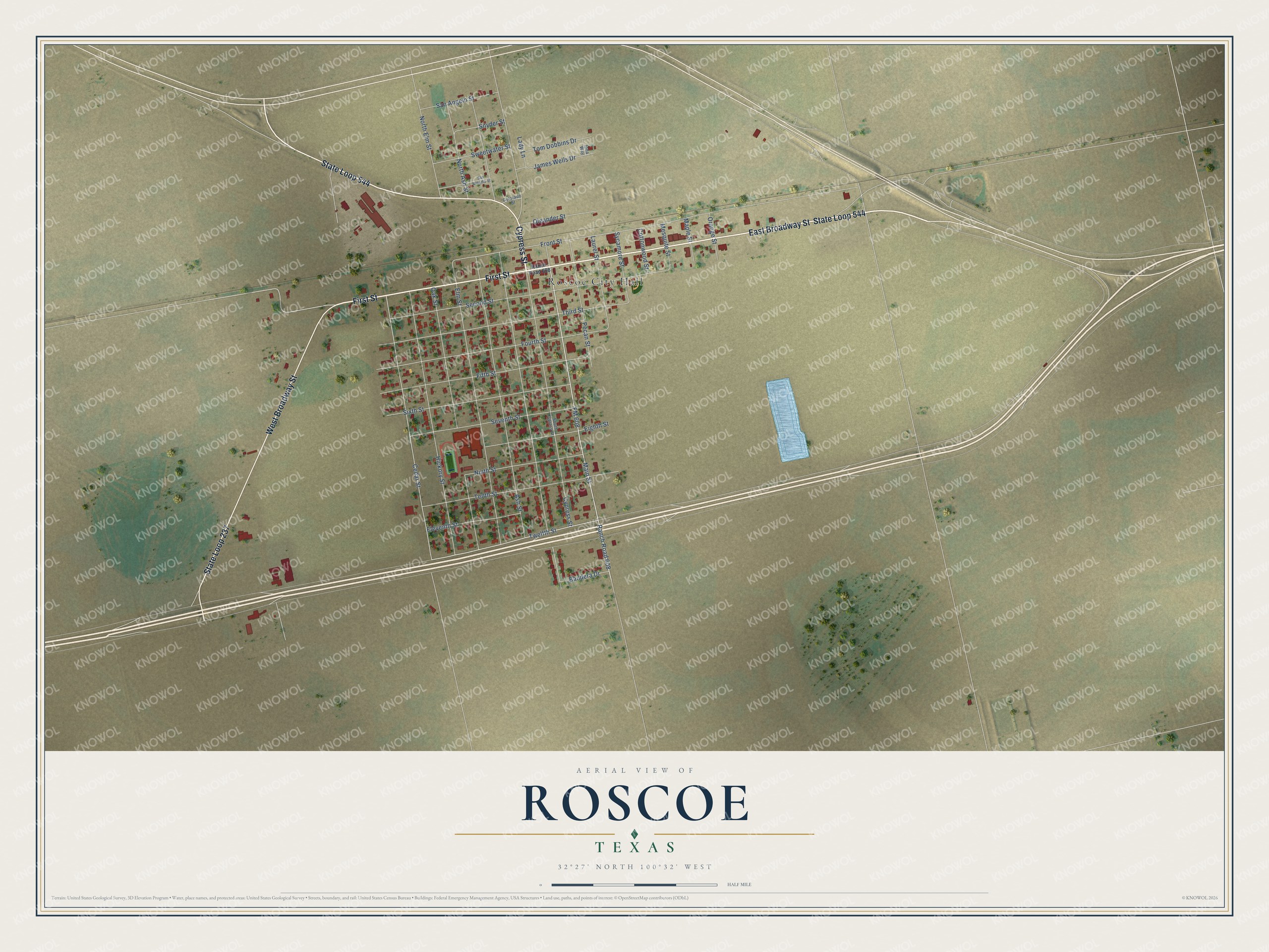 Watermarked full-map preview of Roscoe, Texas