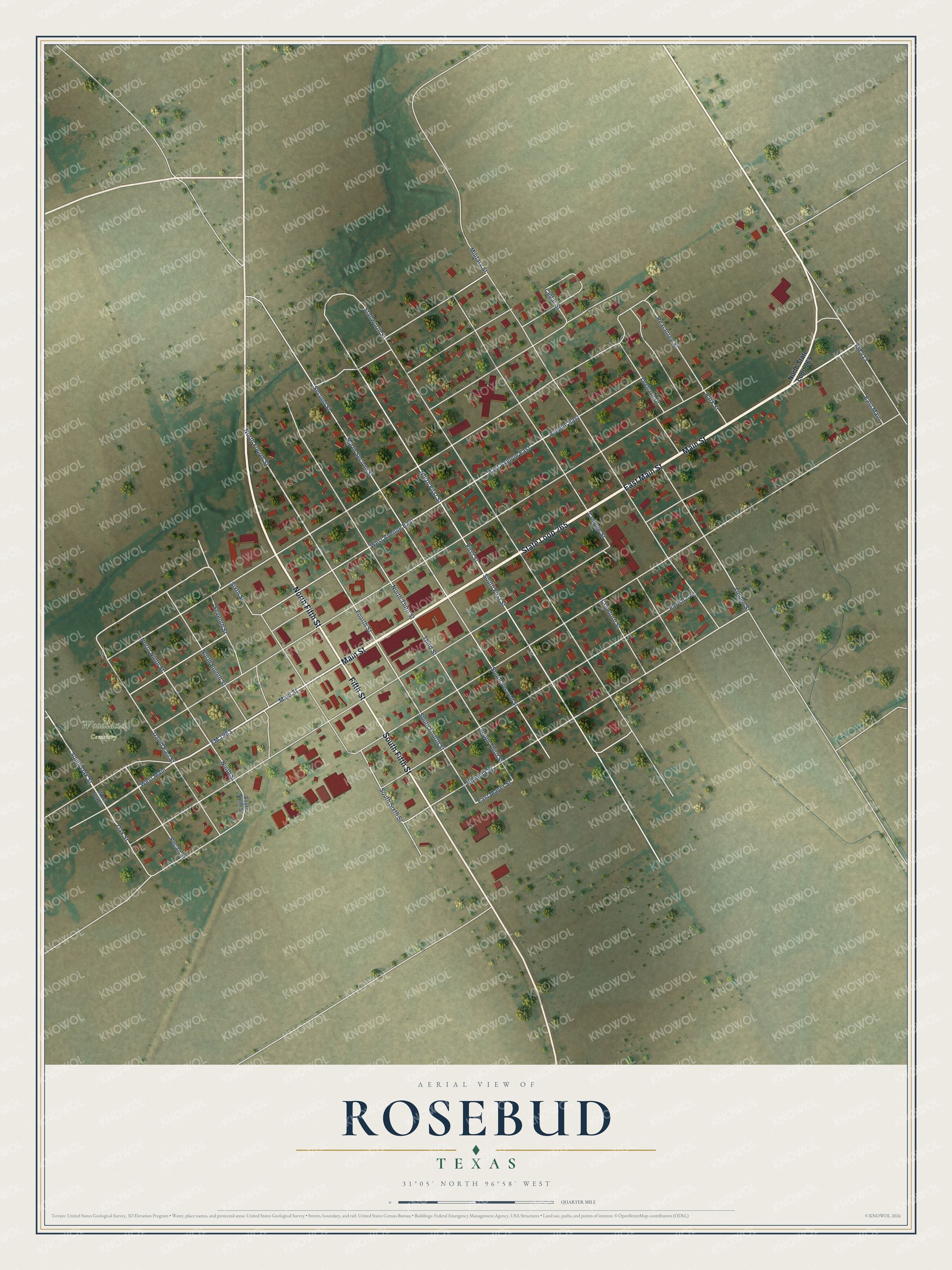 Watermarked full-map preview of Rosebud, Texas