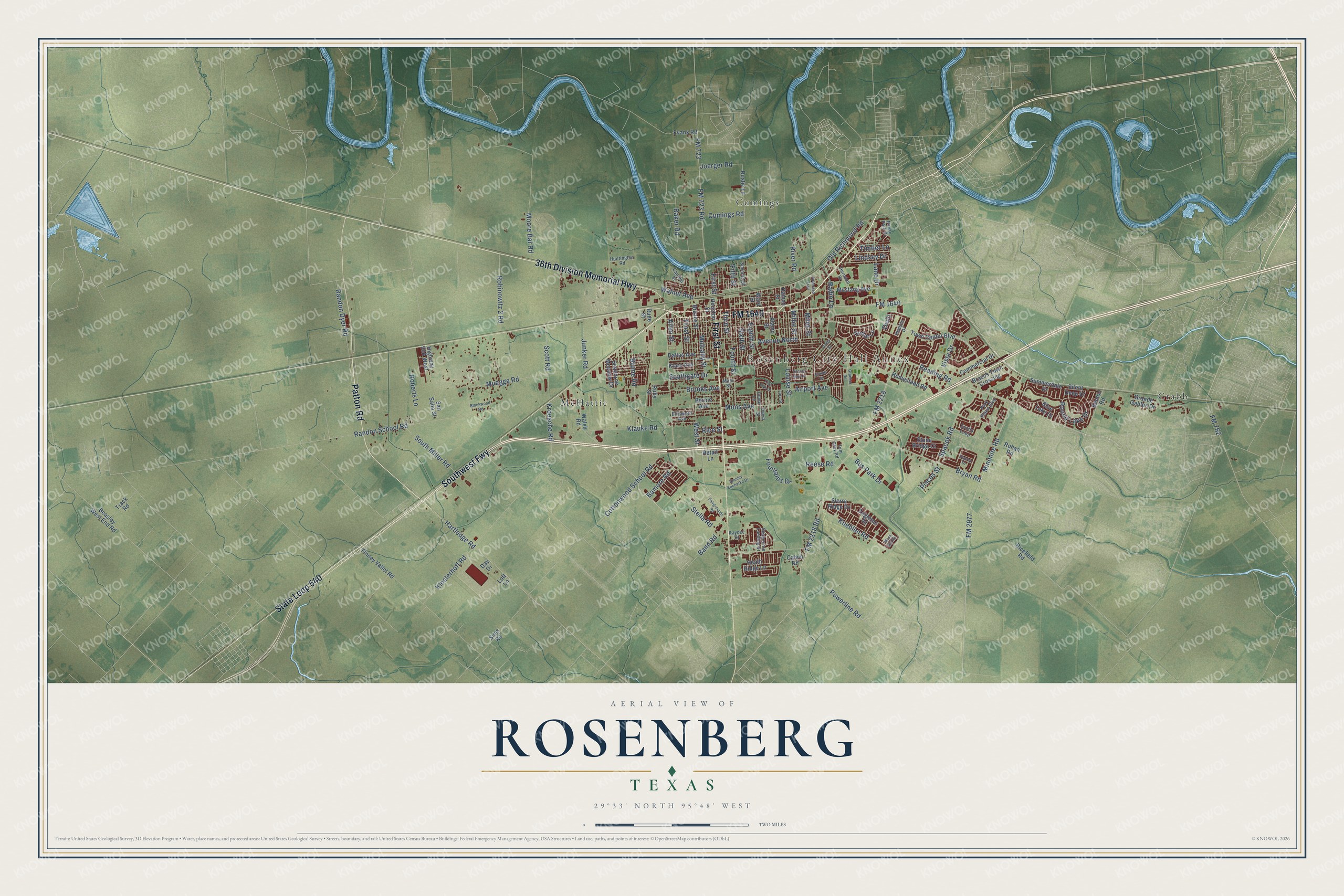 Watermarked full-map preview of Rosenberg, Texas