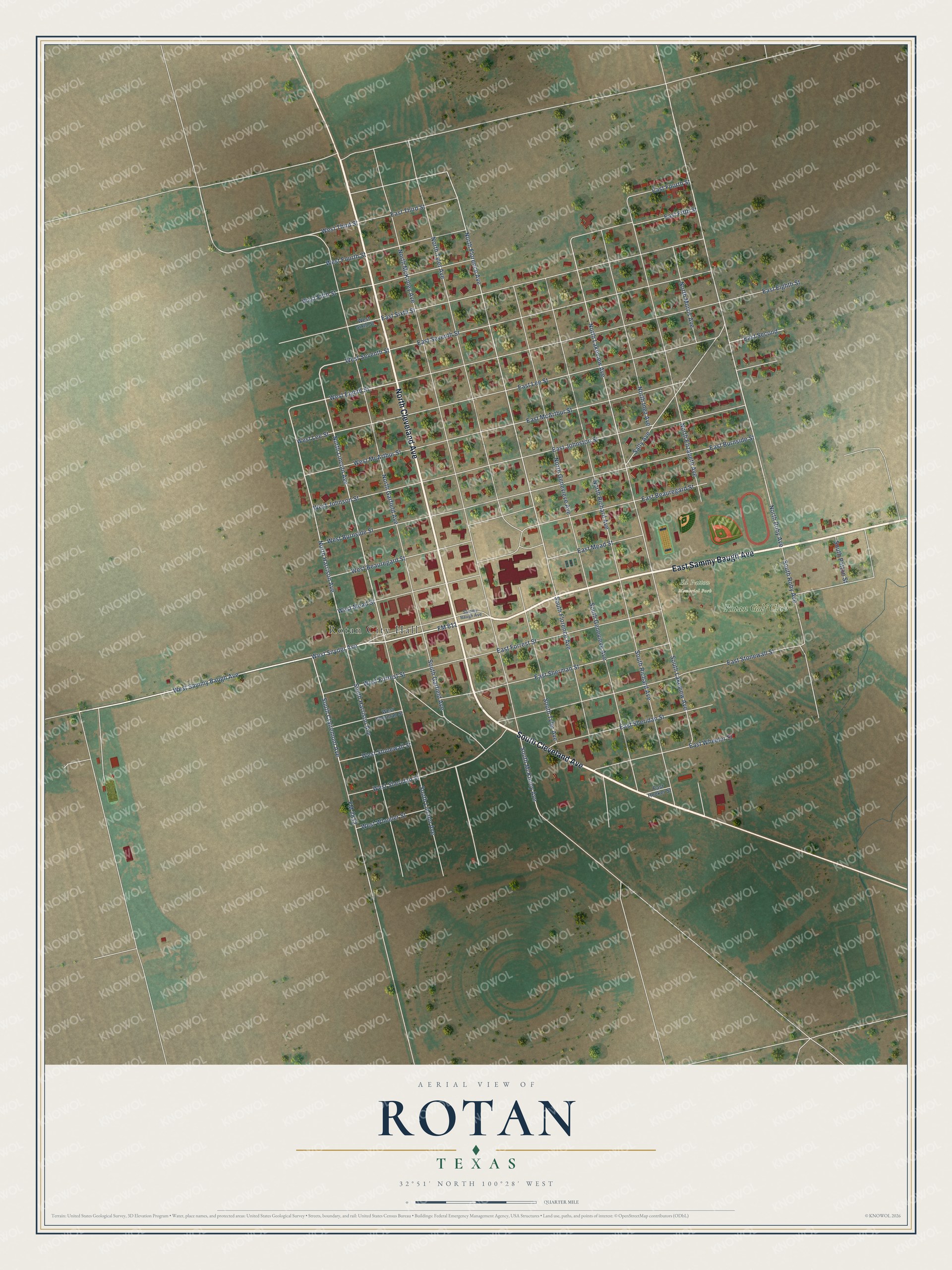 Watermarked full-map preview of Rotan, Texas