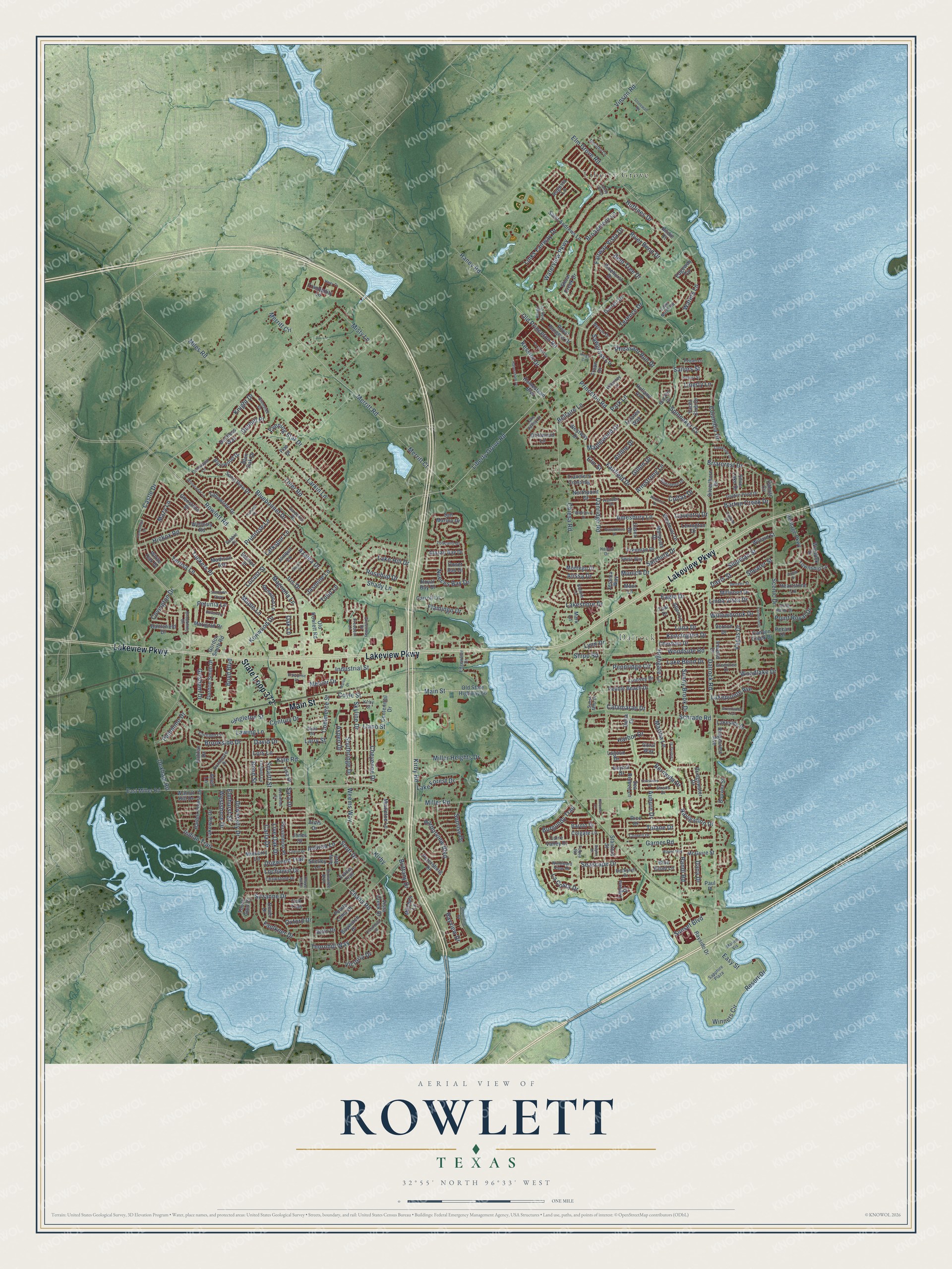 Watermarked full-map preview of Rowlett, Texas