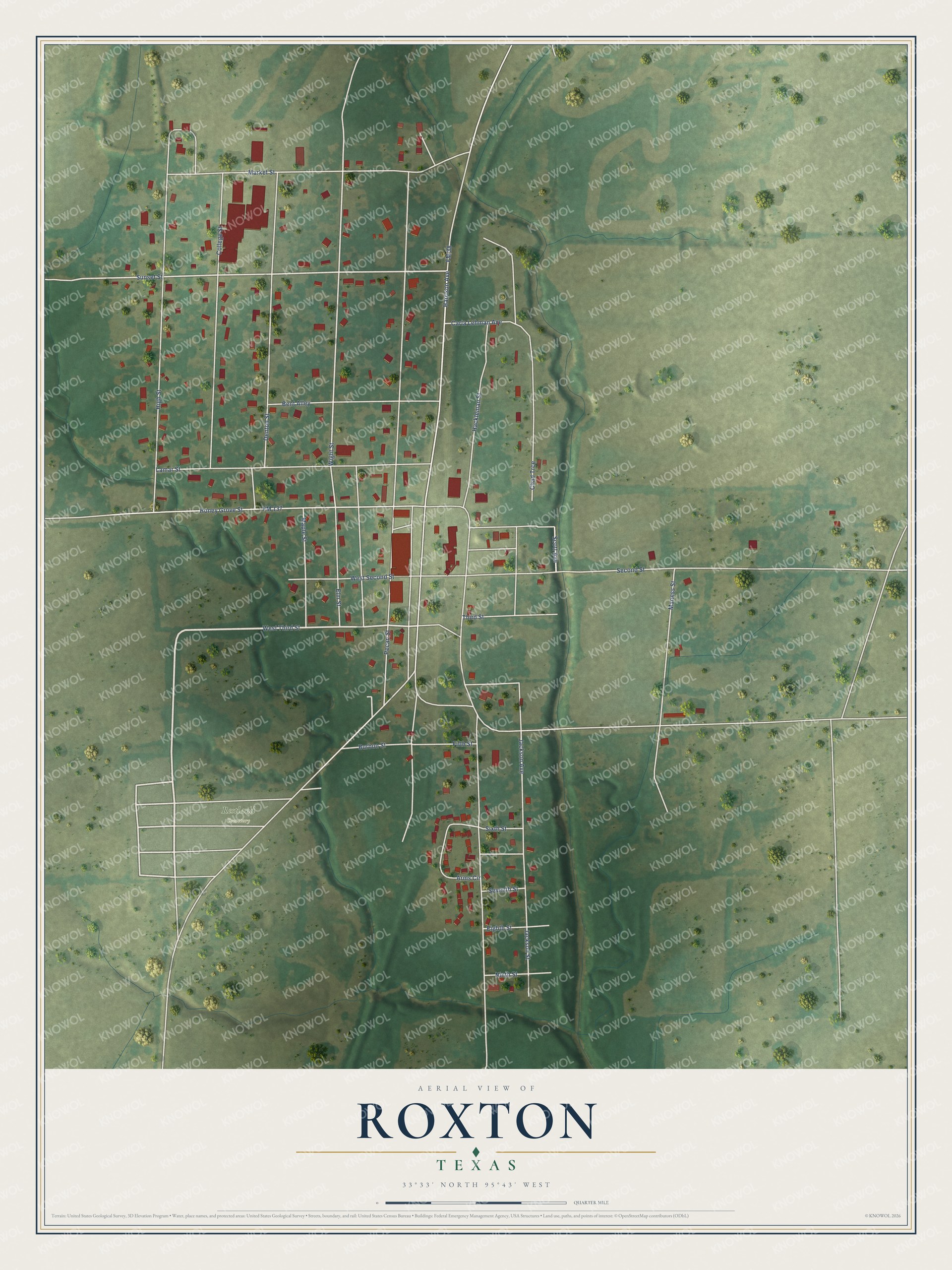 Watermarked full-map preview of Roxton, Texas